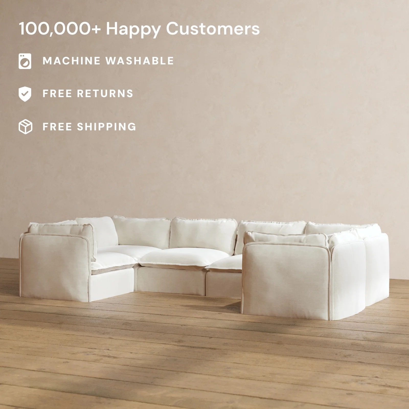Modular Washable 6-Seater U-Sectional in Coco | Memorix+ Seat | Contour Pillow - Image 2