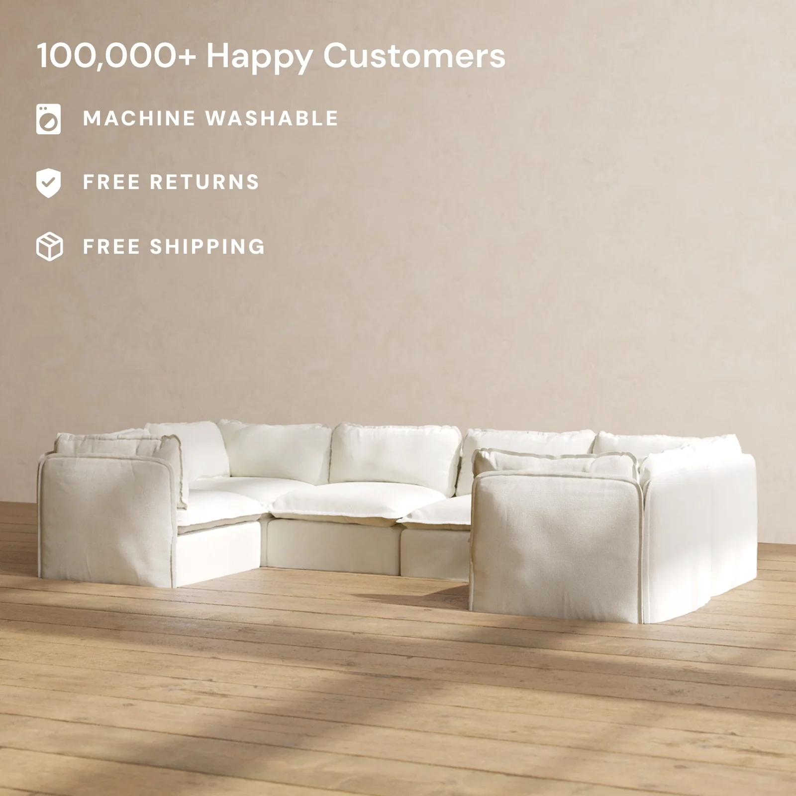 Modular Washable 6-Seater U-Sectional in Eggshell | Memorix+ Seat | Contour Pillow - Image 2