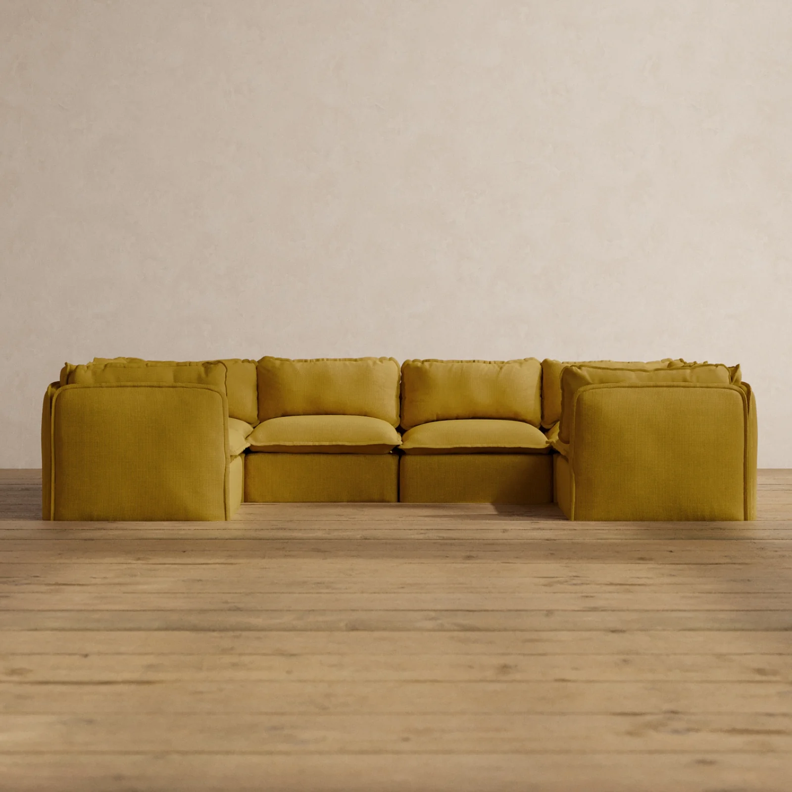 Modular Washable 6-Seater U-Sectional in Kiiro | Deluxe+ Seat | Cloud Pillow