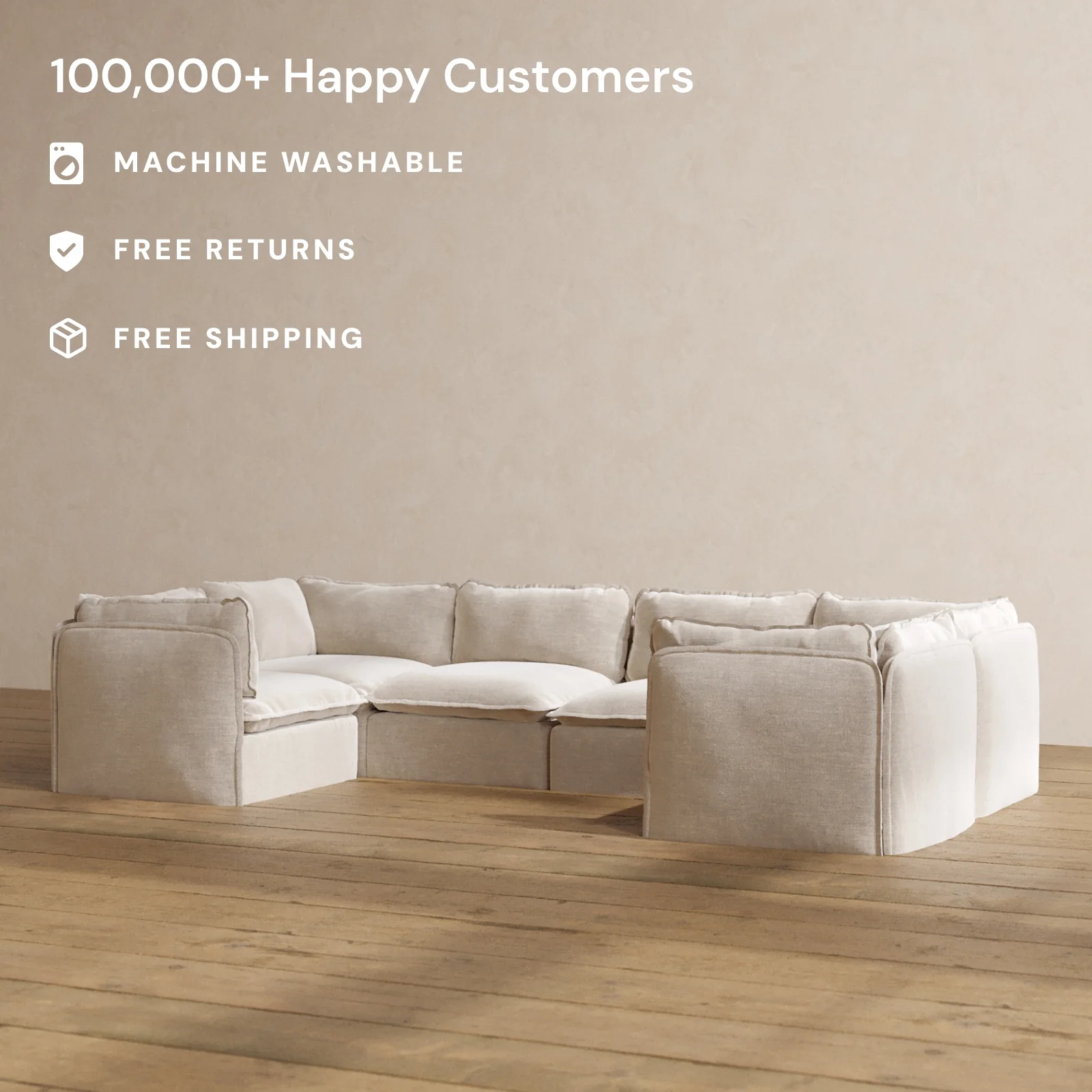 Modular Washable 6-Seater U-Sectional in Mist | Deluxe+ Seat | Cloud Pillow - Image 2