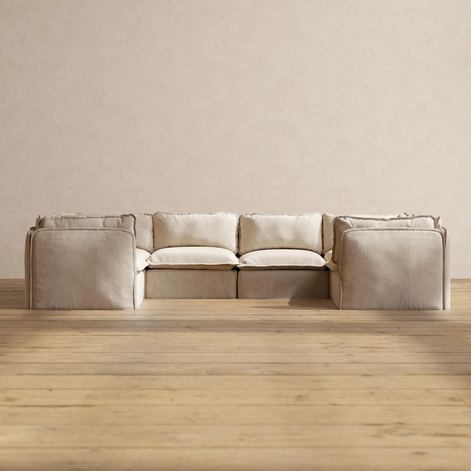 Modular Washable 6-Seater U-Sectional in Oat | Memorix+ Seat | Contour Pillow