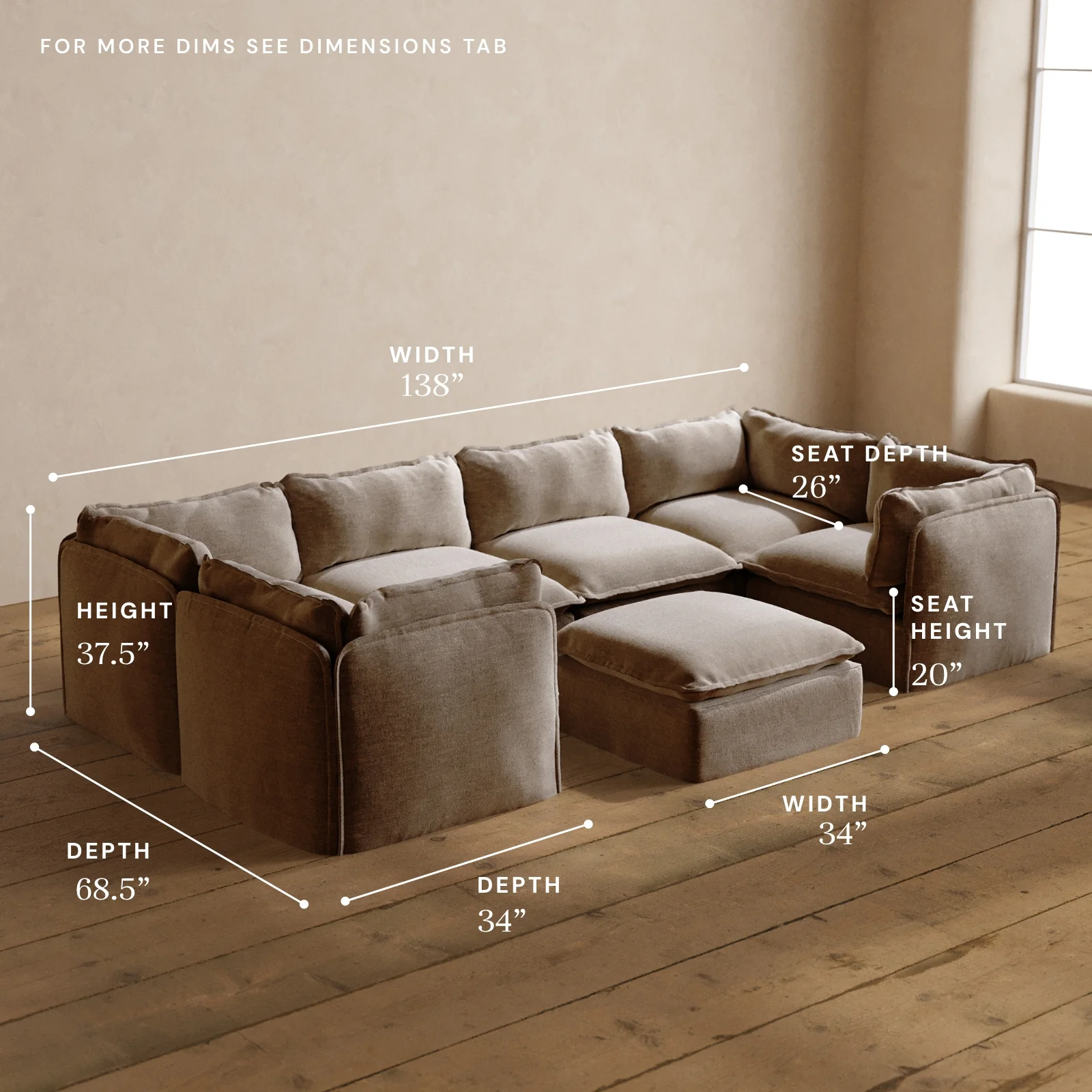 Modular Washable 6-Seater U-Sectional + Ottoman in Mist | Memorix+ Seat | Contour Pillow - Image 5