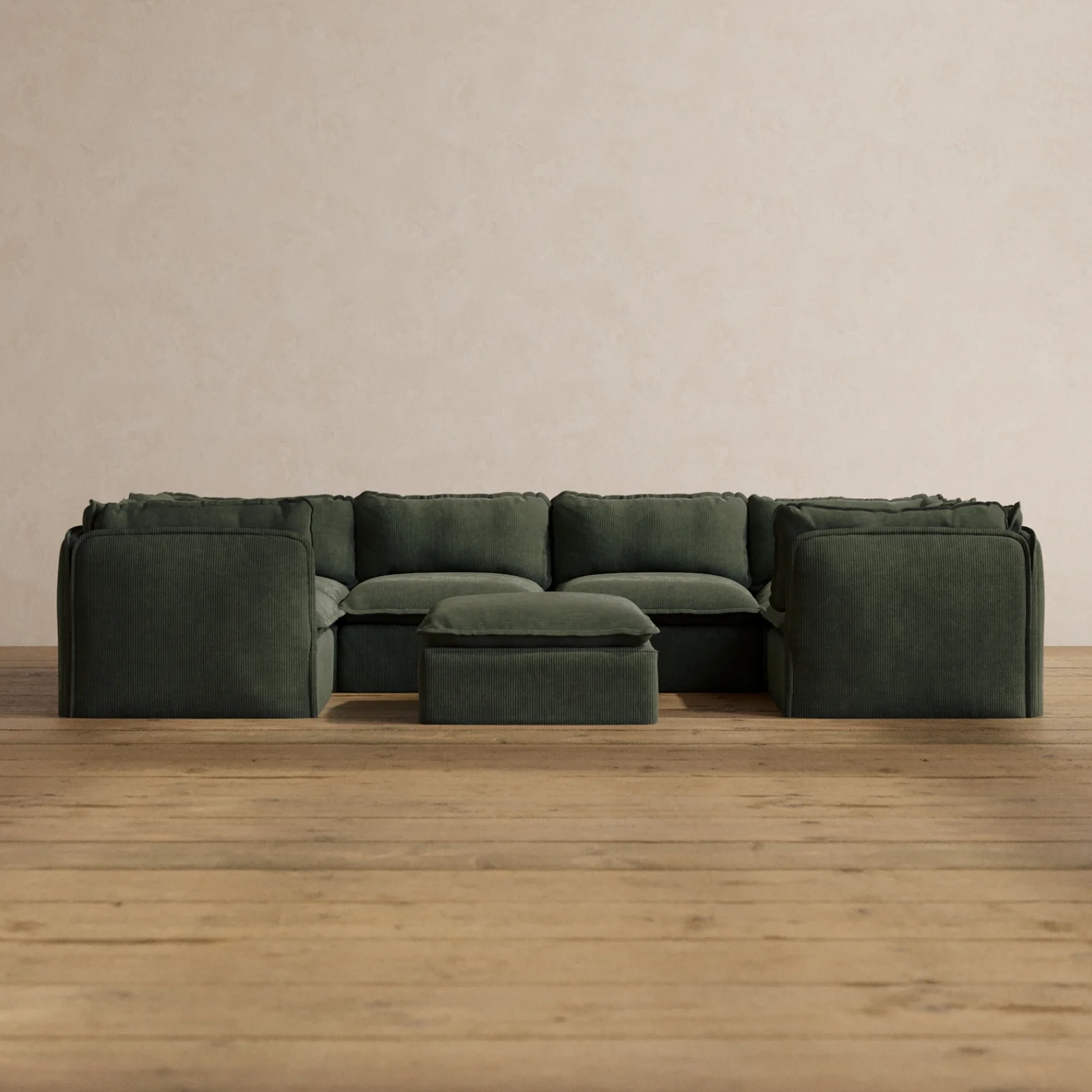 Modular Washable 6-Seater U-Sectional + Ottoman in Olivine | Deluxe+ Seat | Cloud Pillow