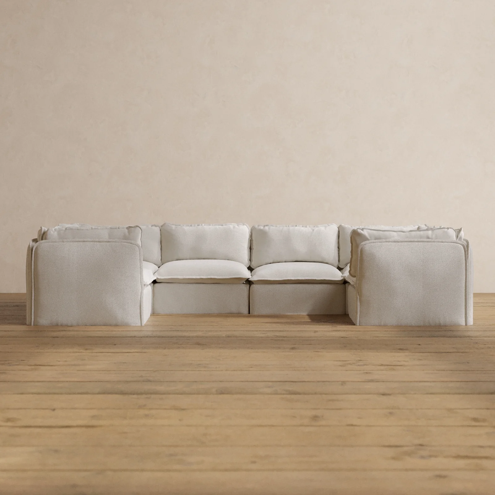 Modular Washable 6-Seater U-Sectional in Powder | Deluxe+ Seat | Cloud Pillow