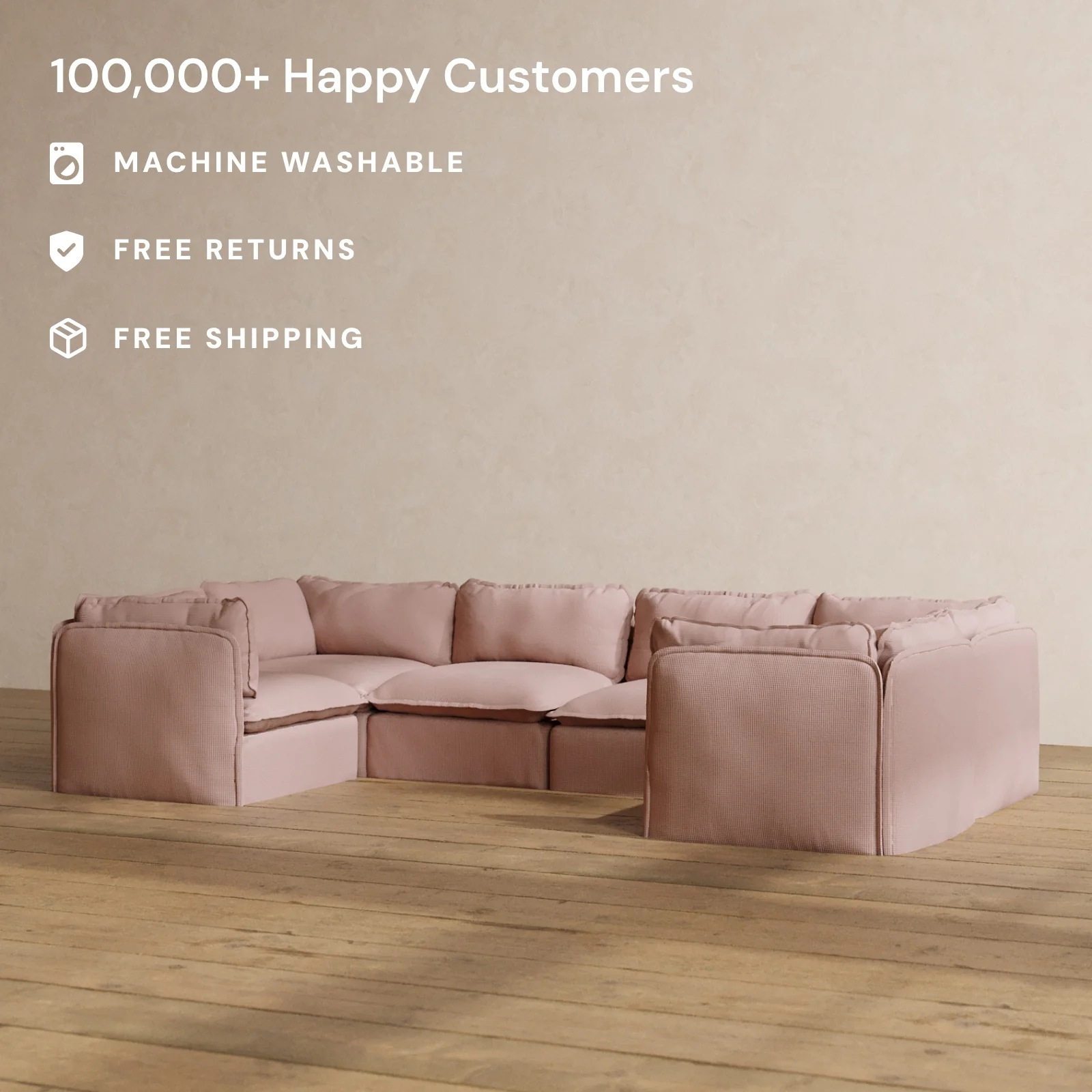 Modular Washable 6-Seater U-Sectional in Sakura | Deluxe+ Seat | Cloud Pillow - Image 2