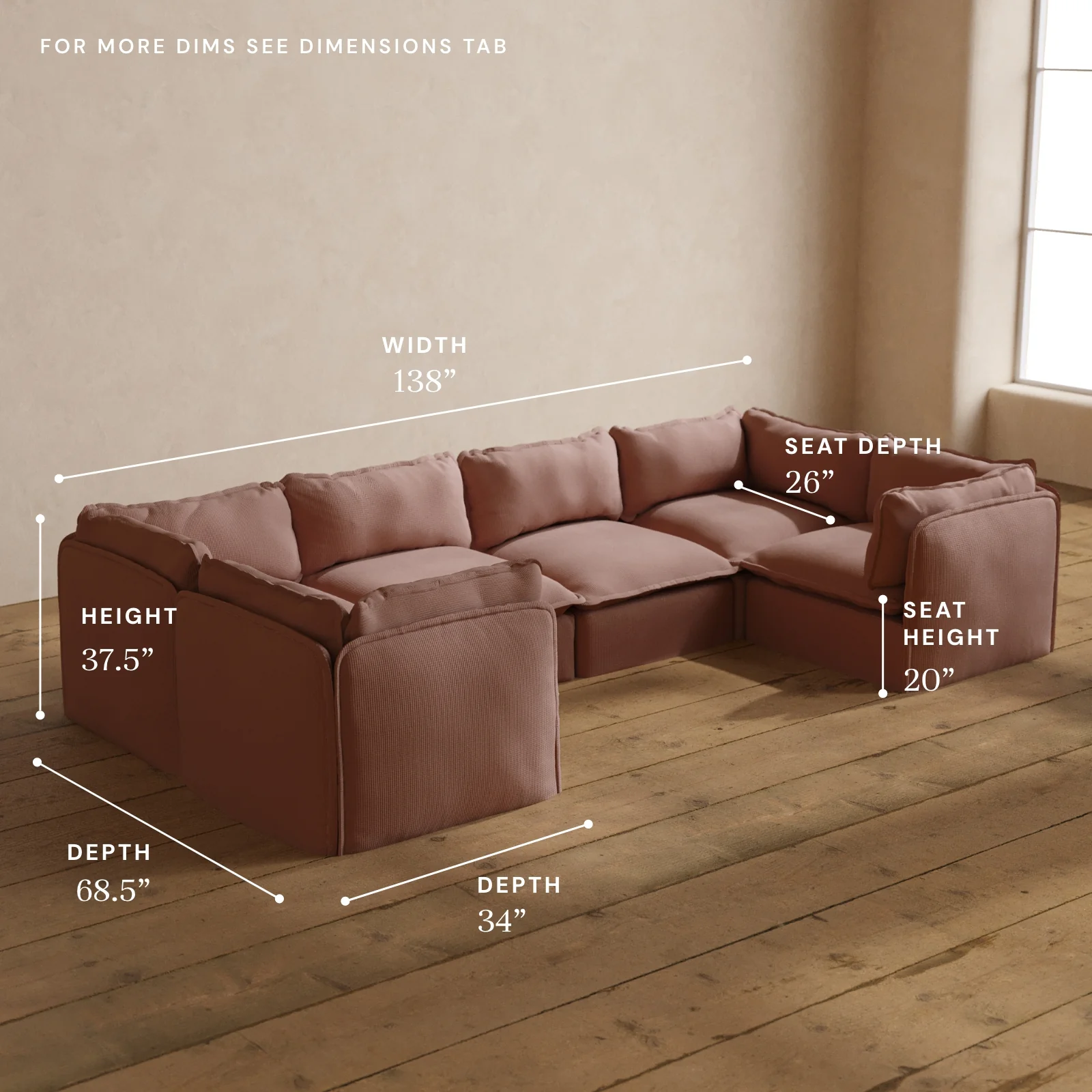 Modular Washable 6-Seater U-Sectional in Sakura | Deluxe+ Seat | Cloud Pillow - Image 5