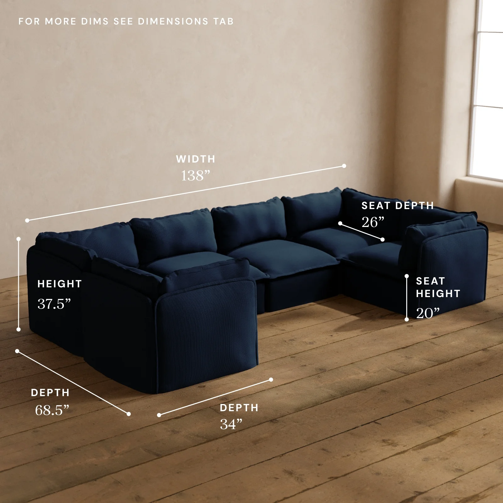 Modular Washable 6-Seater U-Sectional in Sumi | Deluxe+ Seat | Cloud Pillow - Image 5