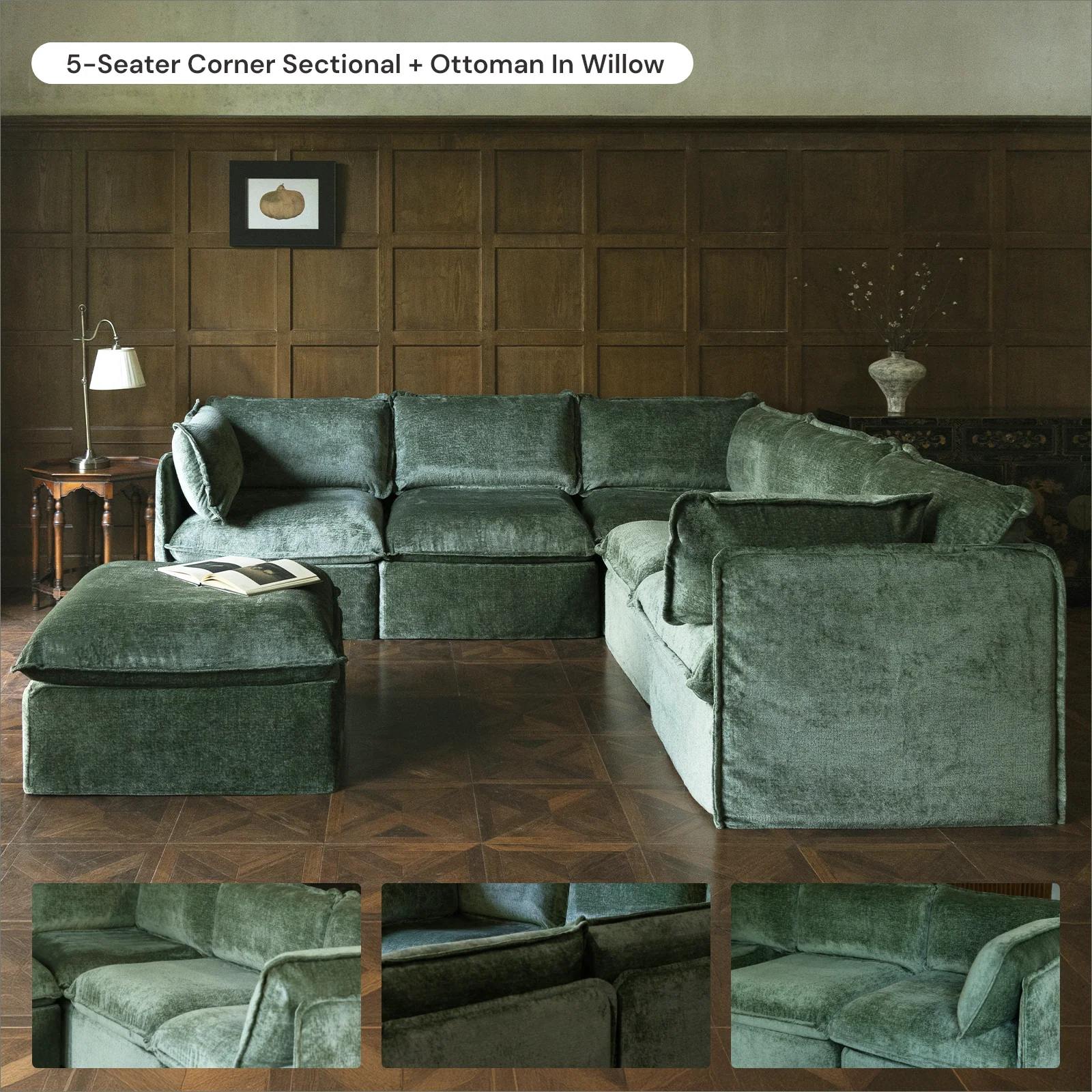 Modular Washable 6-Seater U-Sectional in Willow | Deluxe+ Seat | Cloud Pillow - Image 7