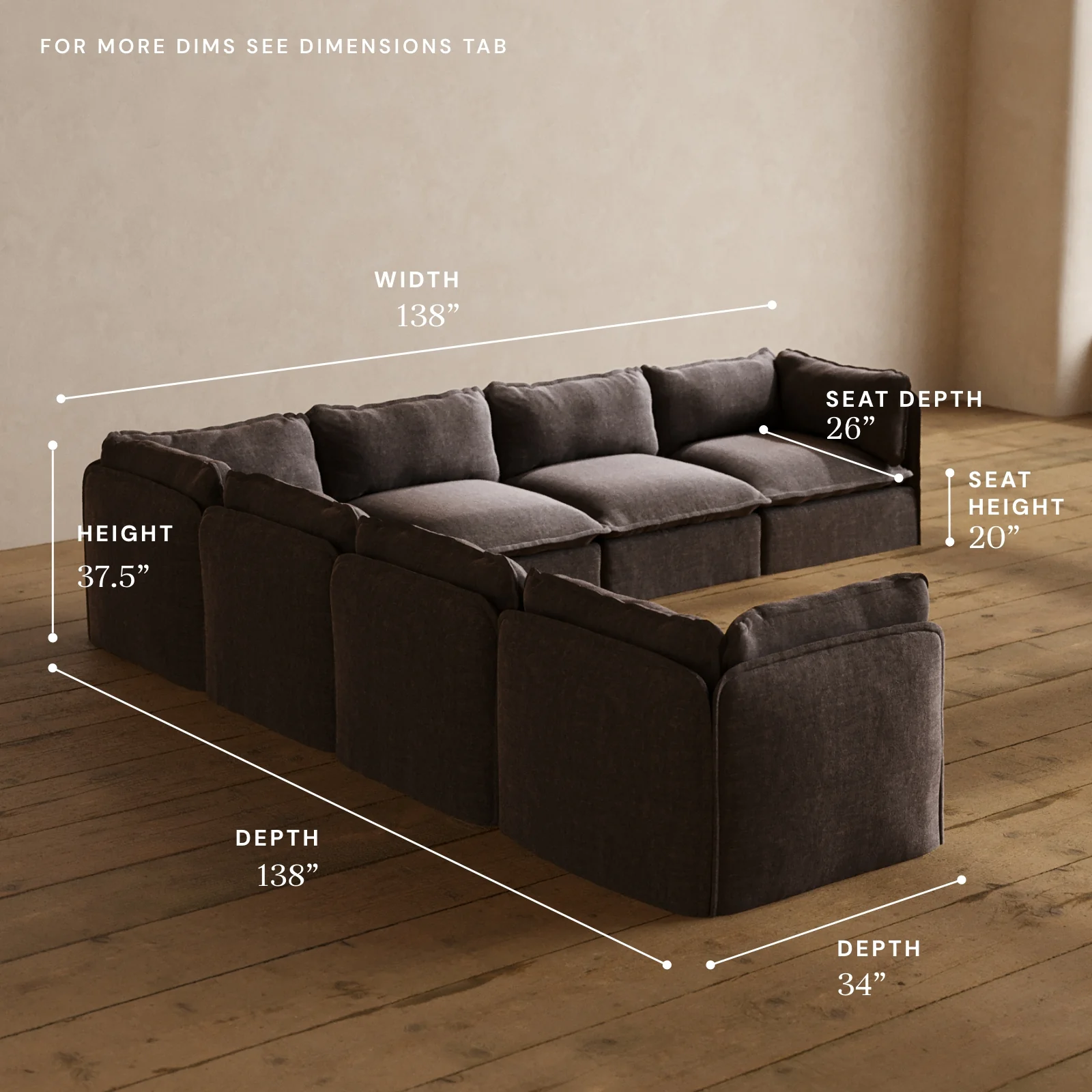 Modular Washable 7-Seater Corner Sectional in Caviar | Deluxe+ Seat | Cloud Pillow - Image 5