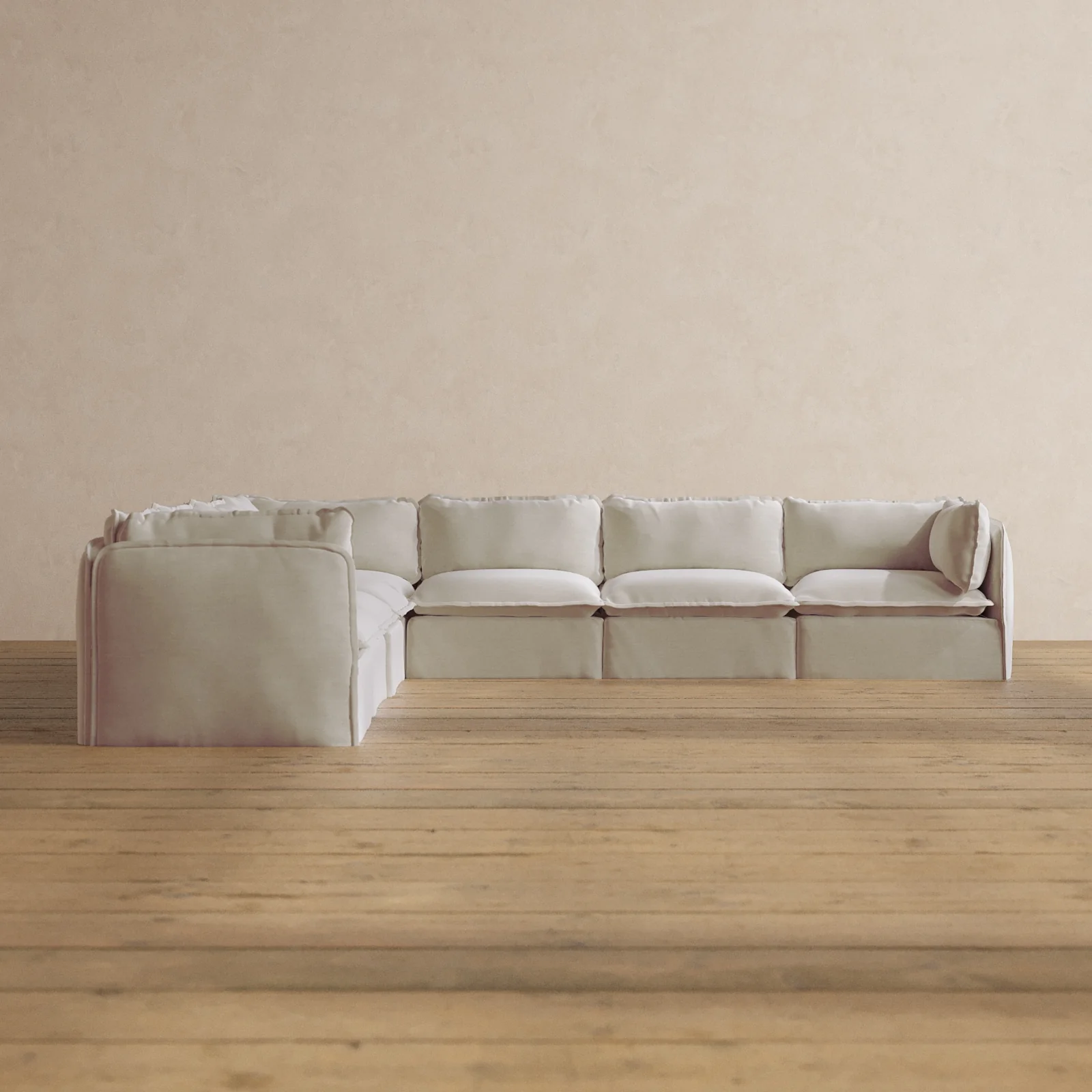 Modular Washable 7-Seater Corner Sectional in Coco | Deluxe+ Seat | Cloud Pillow