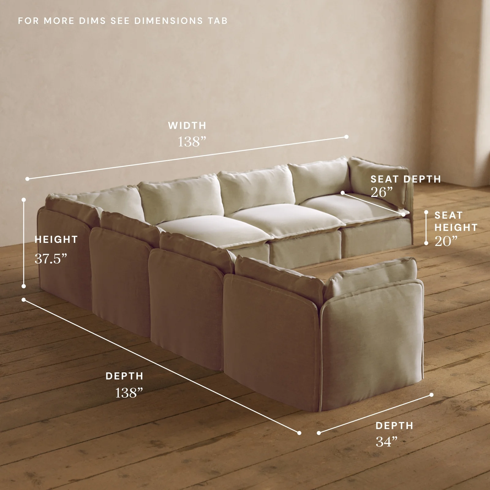 Modular Washable 7-Seater Corner Sectional in Coco | Memorix+ Seat | Contour Pillow - Image 5