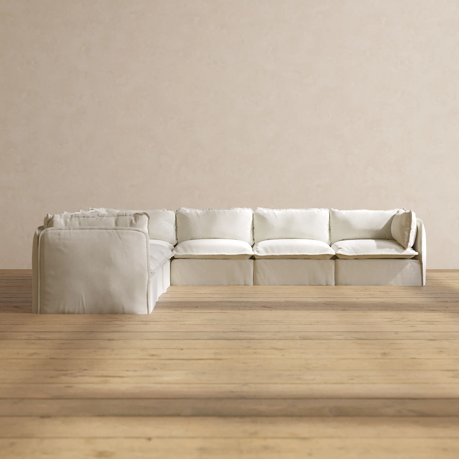 Modular Washable 7-Seater Corner Sectional in Eggshell | Memorix+ Seat | Contour Pillow