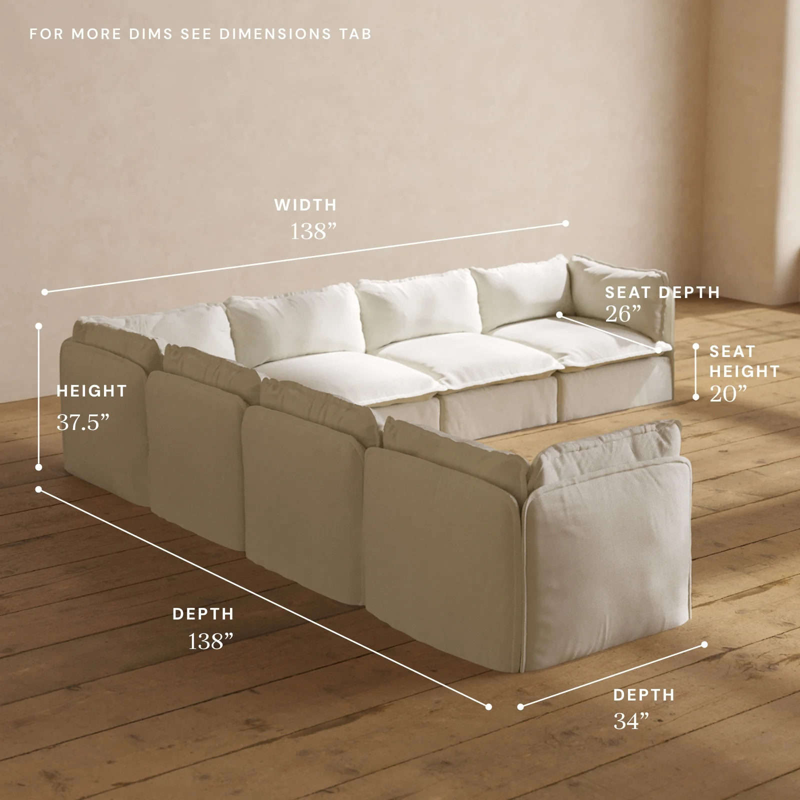 Modular Washable 7-Seater Corner Sectional in Eggshell | Memorix+ Seat | Contour Pillow - Image 5