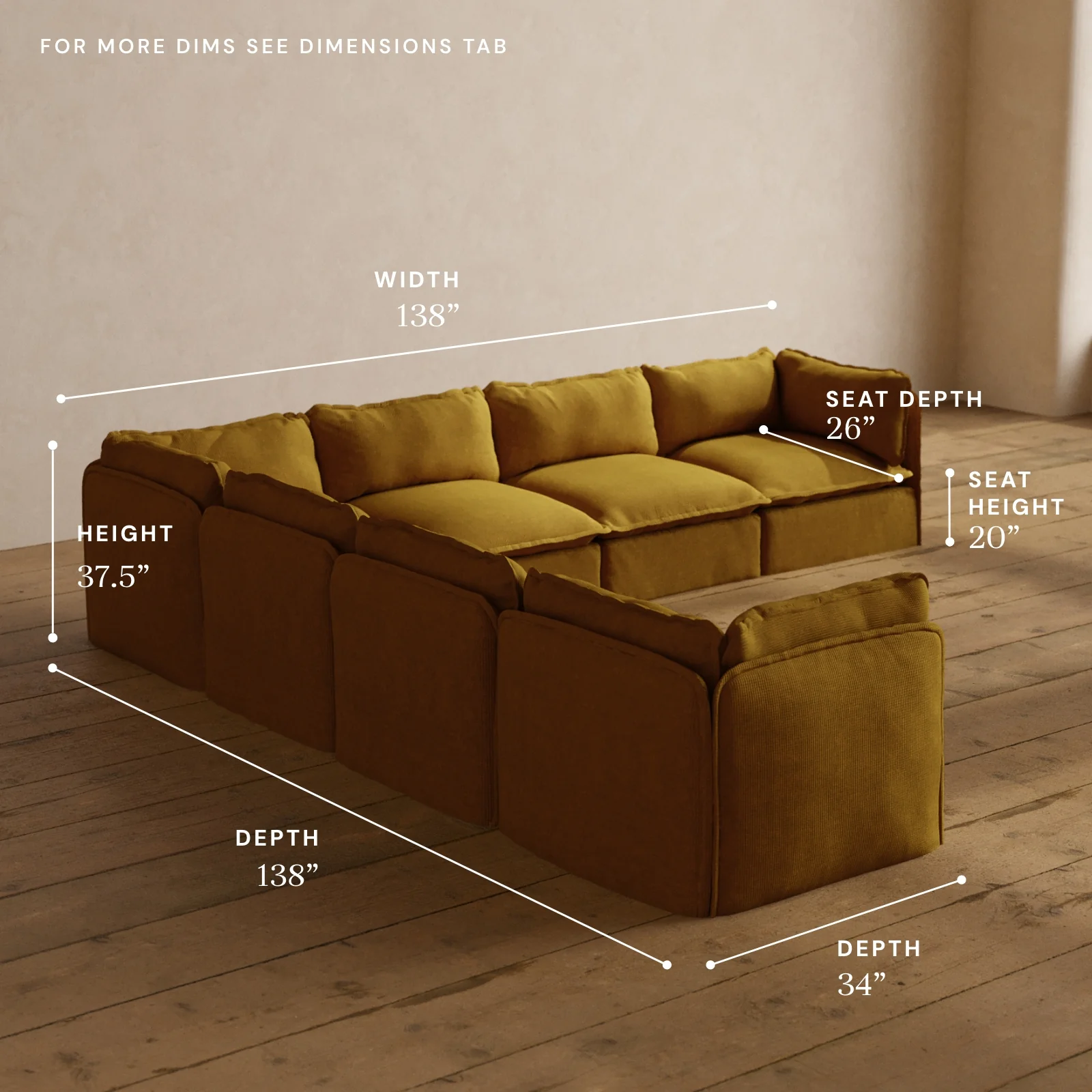 Modular Washable 7-Seater Corner Sectional in Kiiro | Deluxe+ Seat | Cloud Pillow - Image 5