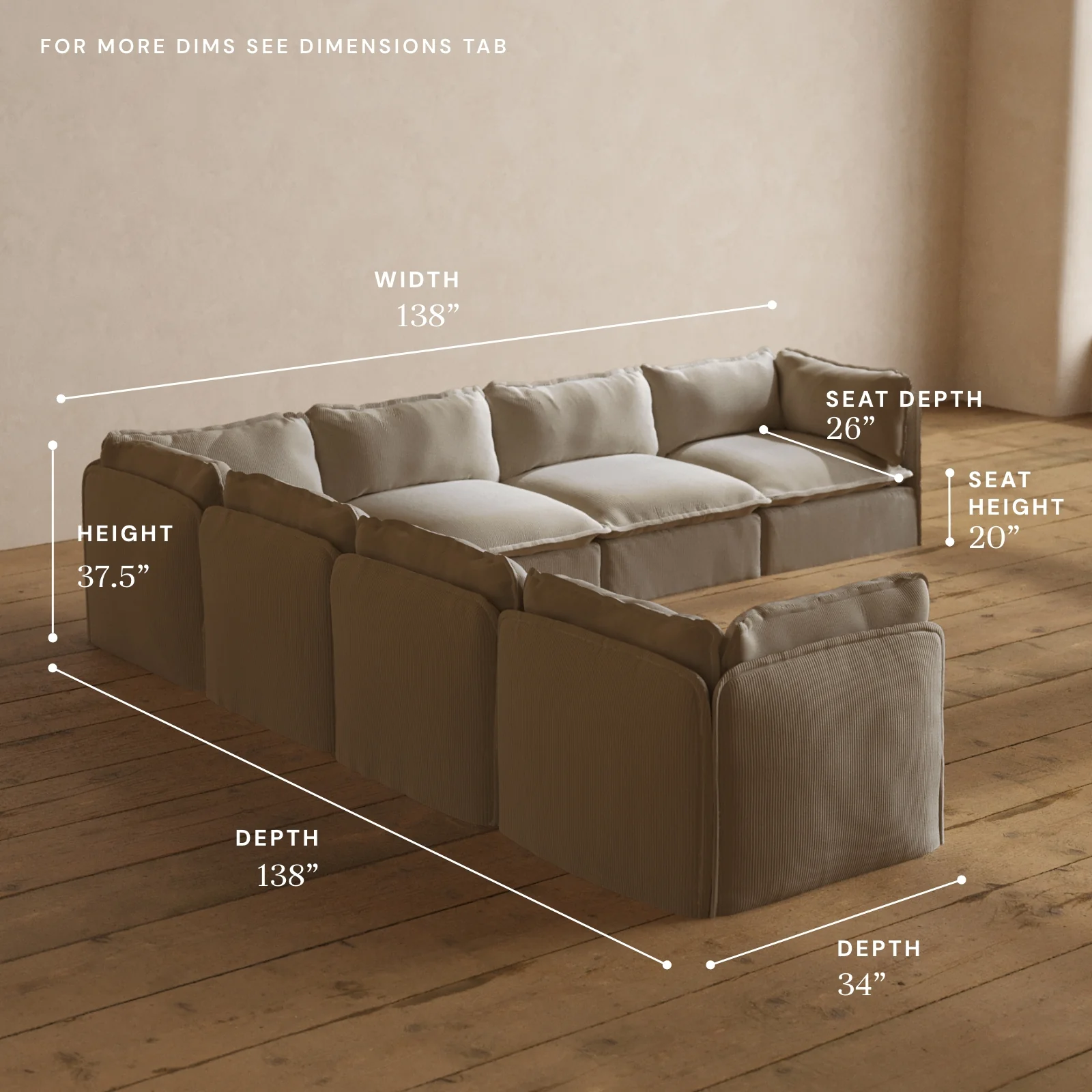 Modular Washable 7-Seater Corner Sectional in Milk | Memorix+ Seat | Contour Pillow - Image 5