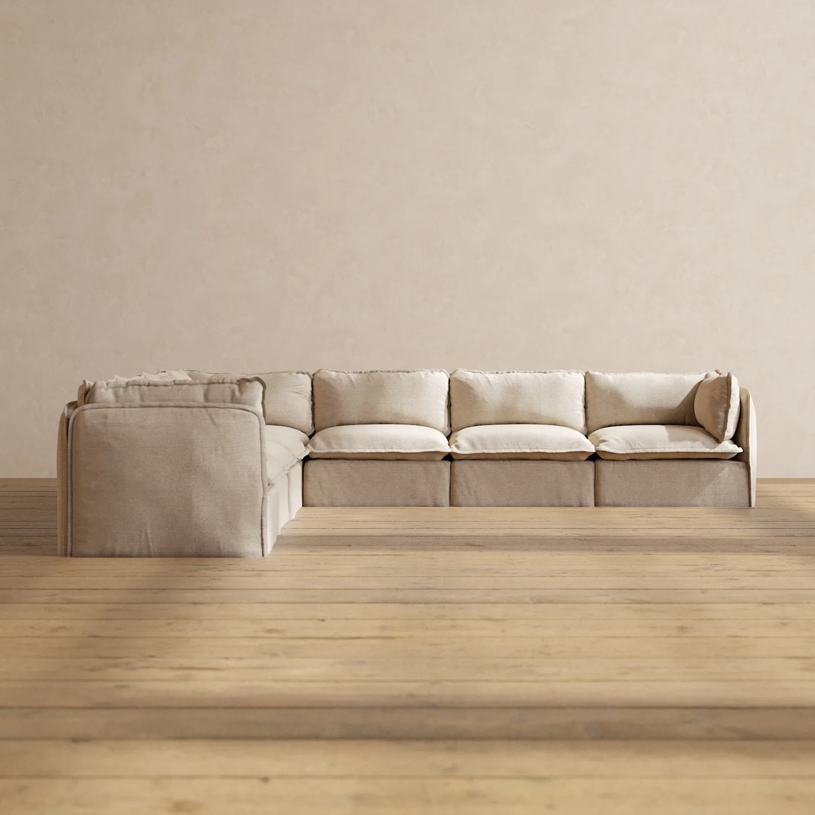 Modular Washable 7-Seater Corner Sectional in Oat | Deluxe+ Seat | Cloud Pillow