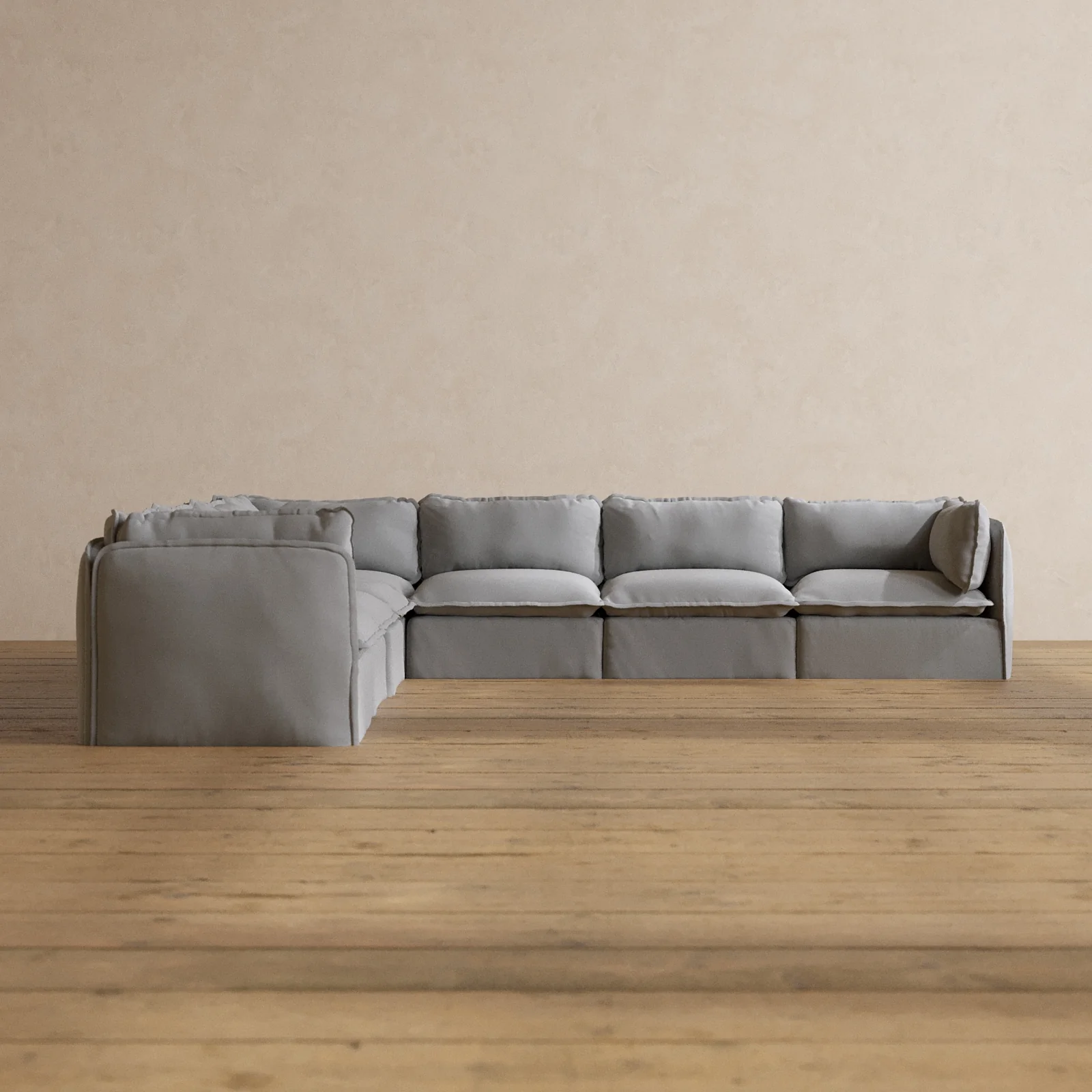 Modular Washable 7-Seater Corner Sectional in Pumice | Deluxe+ Seat | Cloud Pillow