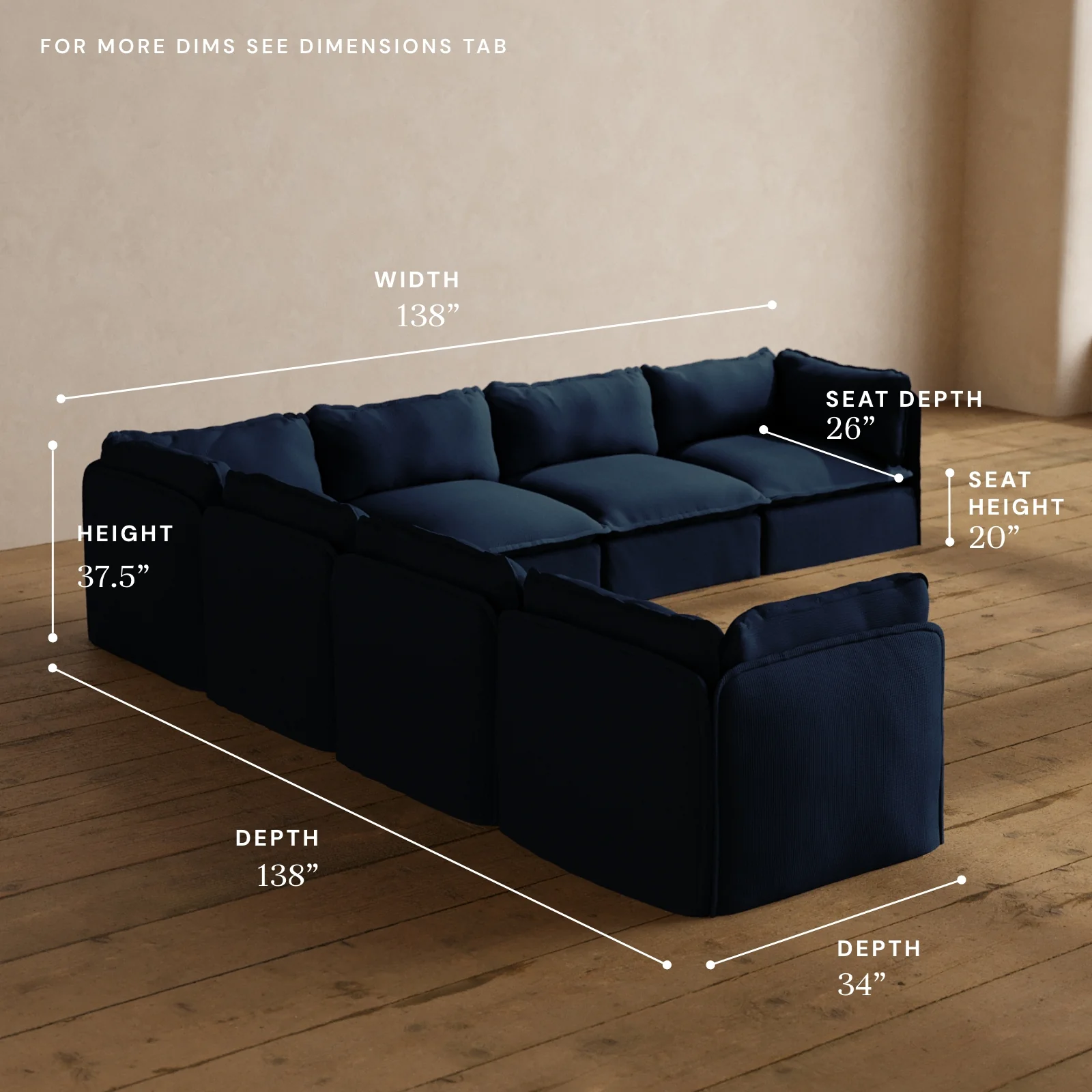 Modular Washable 7-Seater Corner Sectional in Sumi | Deluxe+ Seat | Cloud Pillow - Image 5