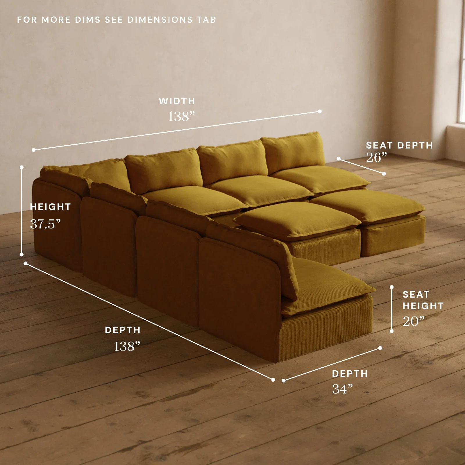 Modular Washable 7-Seater Open-Ends Corner Sectional + Bench Ottoman in Kiiro | Deluxe+ Seat | Cloud Pillow - Image 5