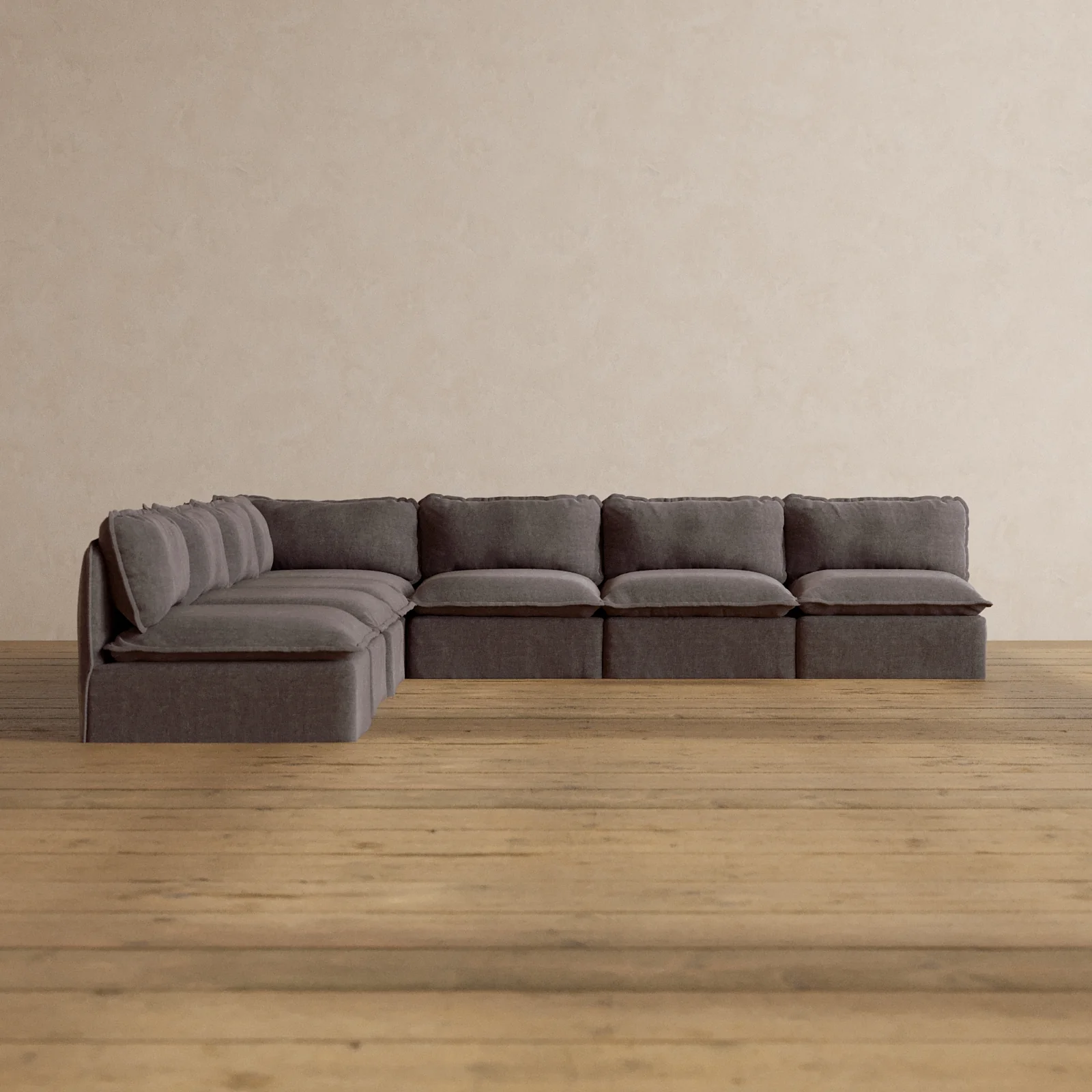 Modular Washable 7-Seater Open-Ends Corner Sectional in Caviar | Deluxe+ Seat | Cloud Pillow