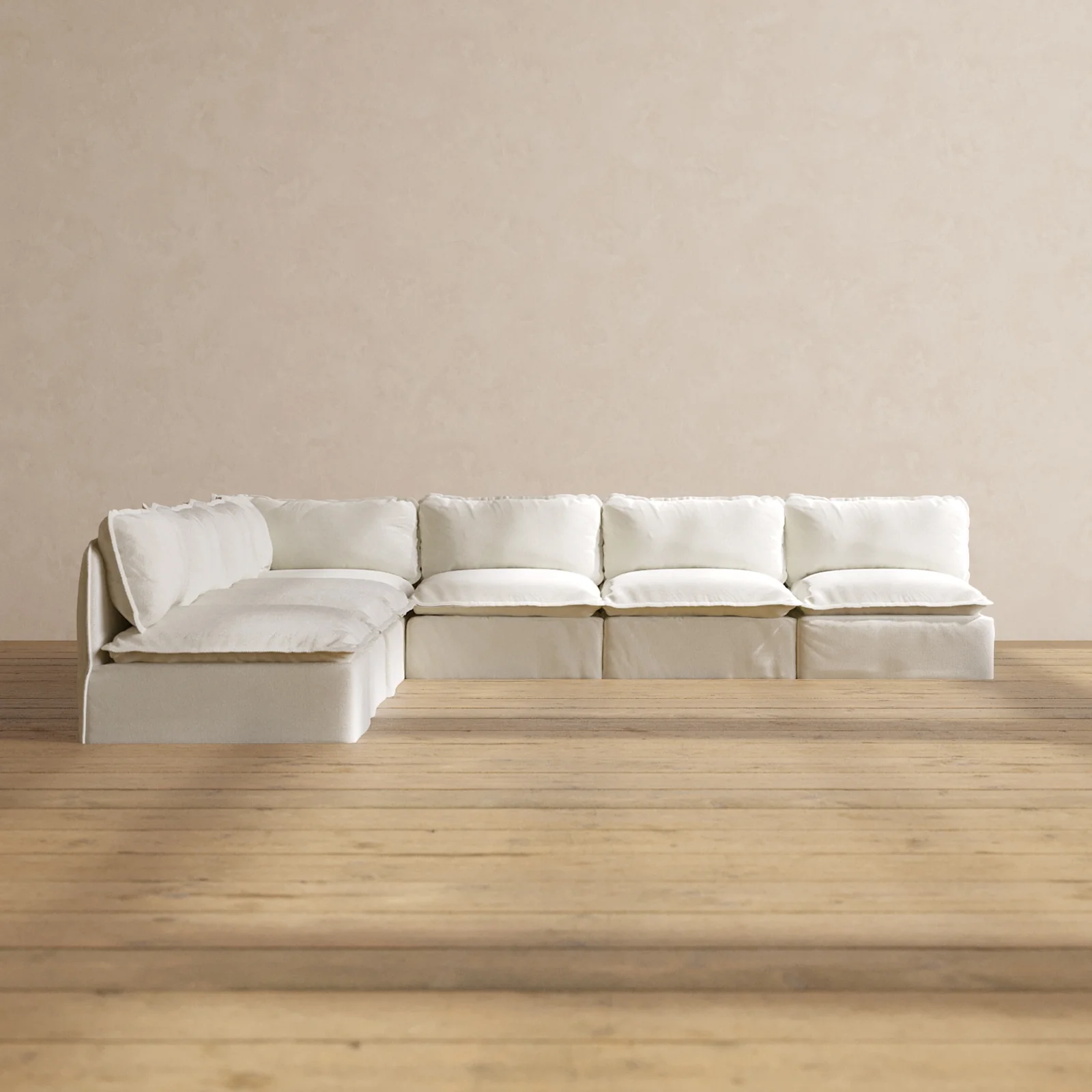 Modular Washable 7-Seater Open-Ends Corner Sectional in Eggshell | Memorix+ Seat | Contour Pillow