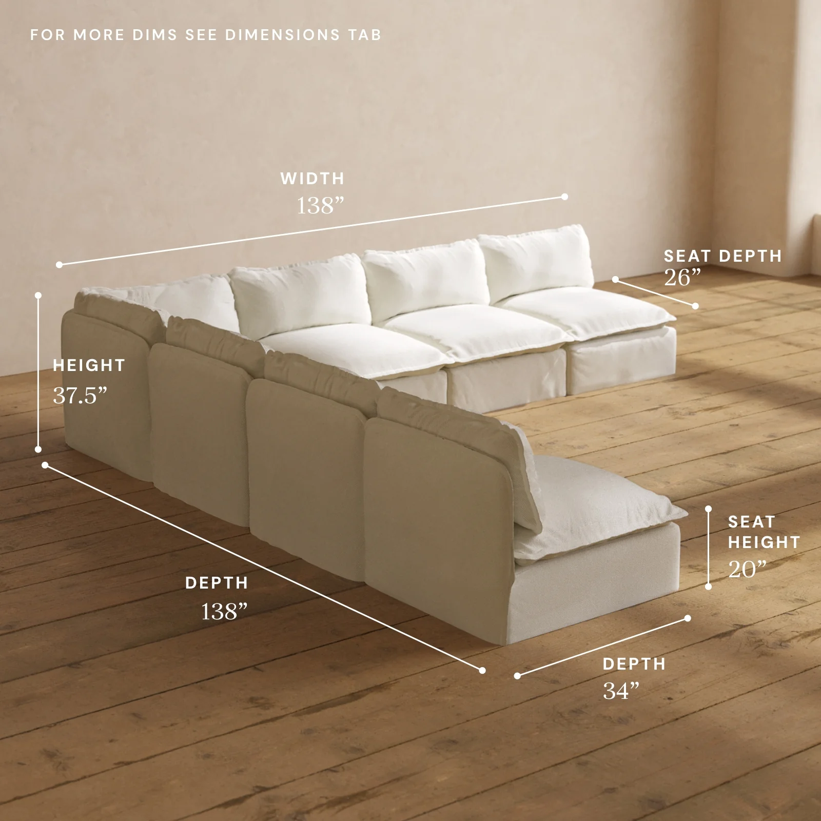 Modular Washable 7-Seater Open-Ends Corner Sectional in Eggshell | Memorix+ Seat | Contour Pillow - Image 5