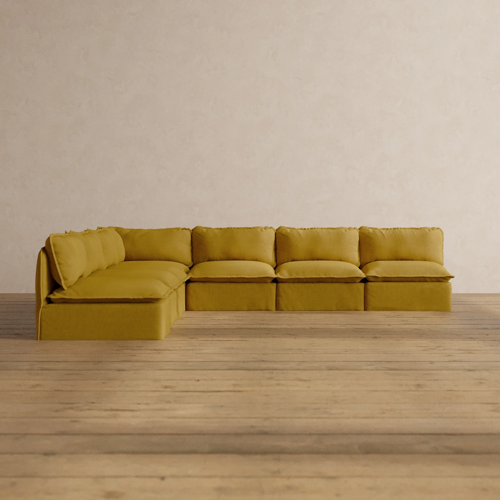 Modular Washable 7-Seater Open-Ends Corner Sectional in Kiiro | Memorix+ Seat | Contour Pillow