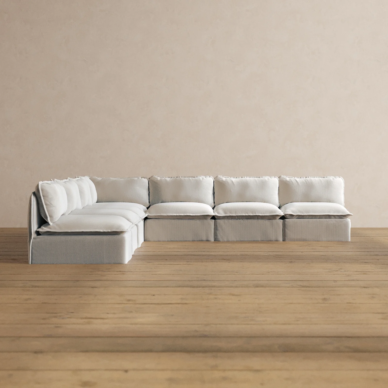 Modular Washable 7-Seater Open-Ends Corner Sectional in Milk | Deluxe+ Seat | Cloud Pillow