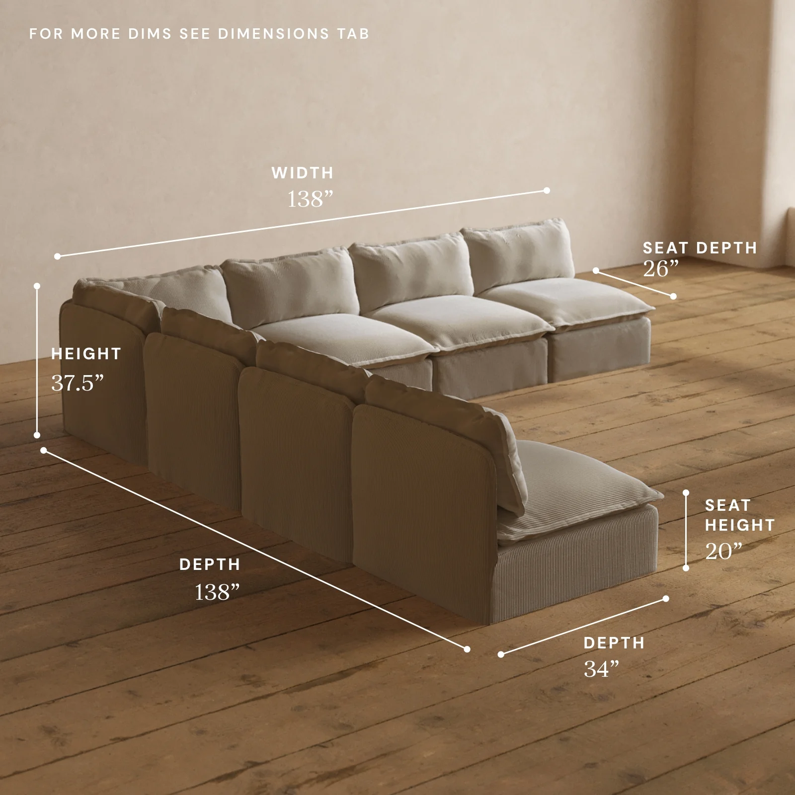 Modular Washable 7-Seater Open-Ends Corner Sectional in Milk | Memorix+ Seat | Contour Pillow - Image 5