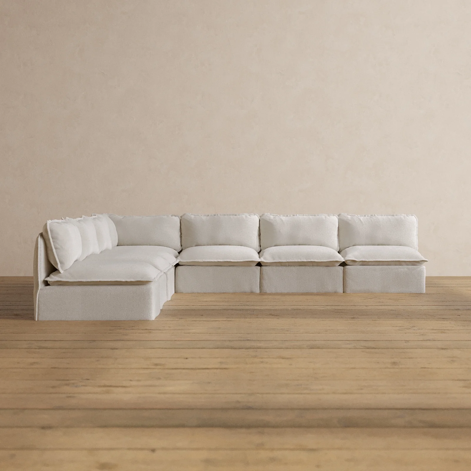 Modular Washable 7-Seater Open-Ends Corner Sectional in Powder | Memorix+ Seat | Contour Pillow