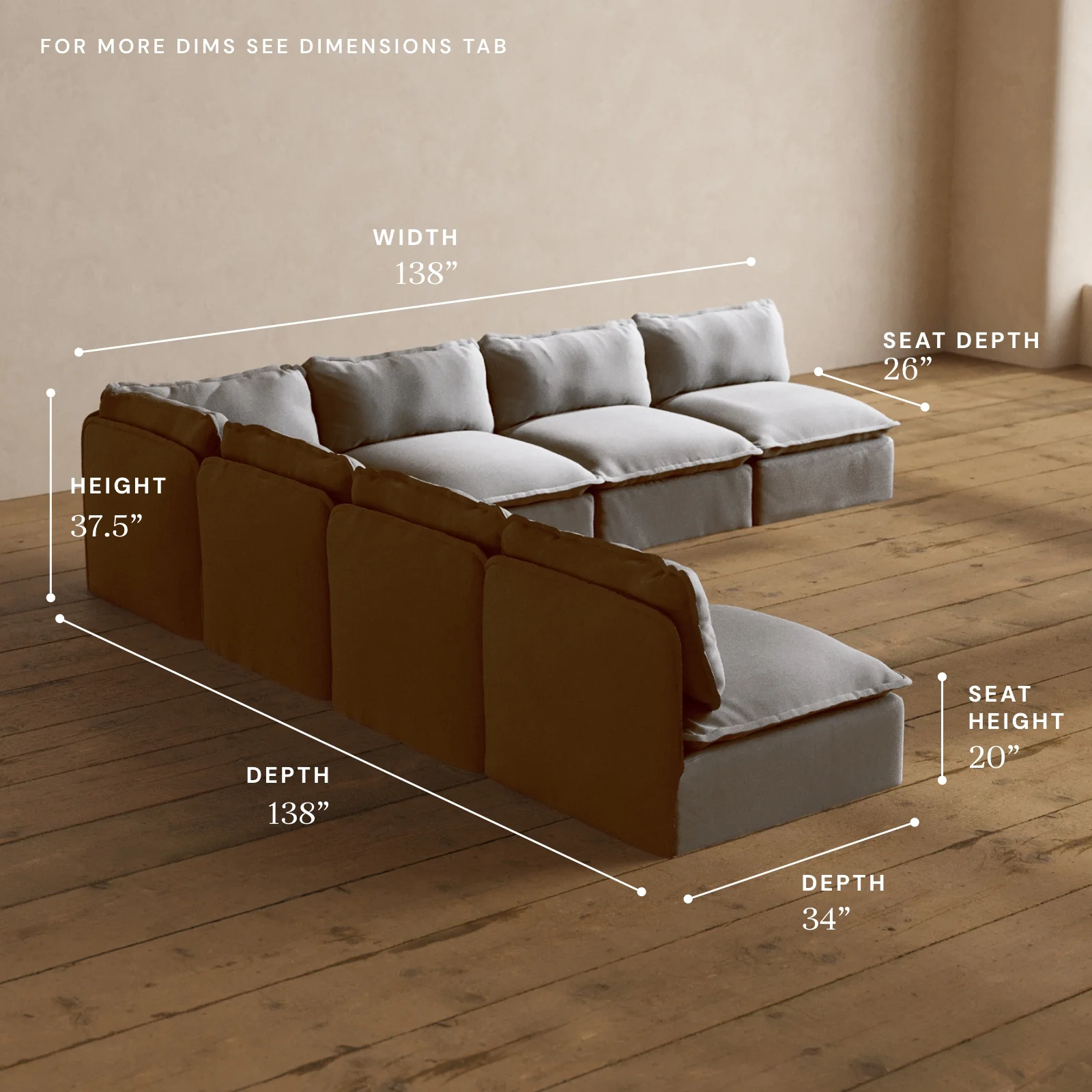 Modular Washable 7-Seater Open-Ends Corner Sectional in Pumice | Memorix+ Seat | Contour Pillow - Image 5