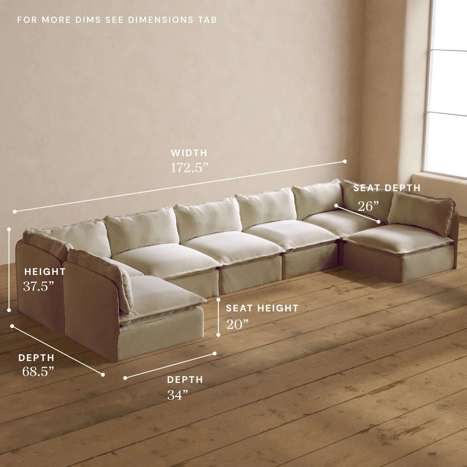Modular Washable 7-Seater Open-Ends U-Sectional in Coco | Memorix+ Seat | Contour Pillow - Image 5