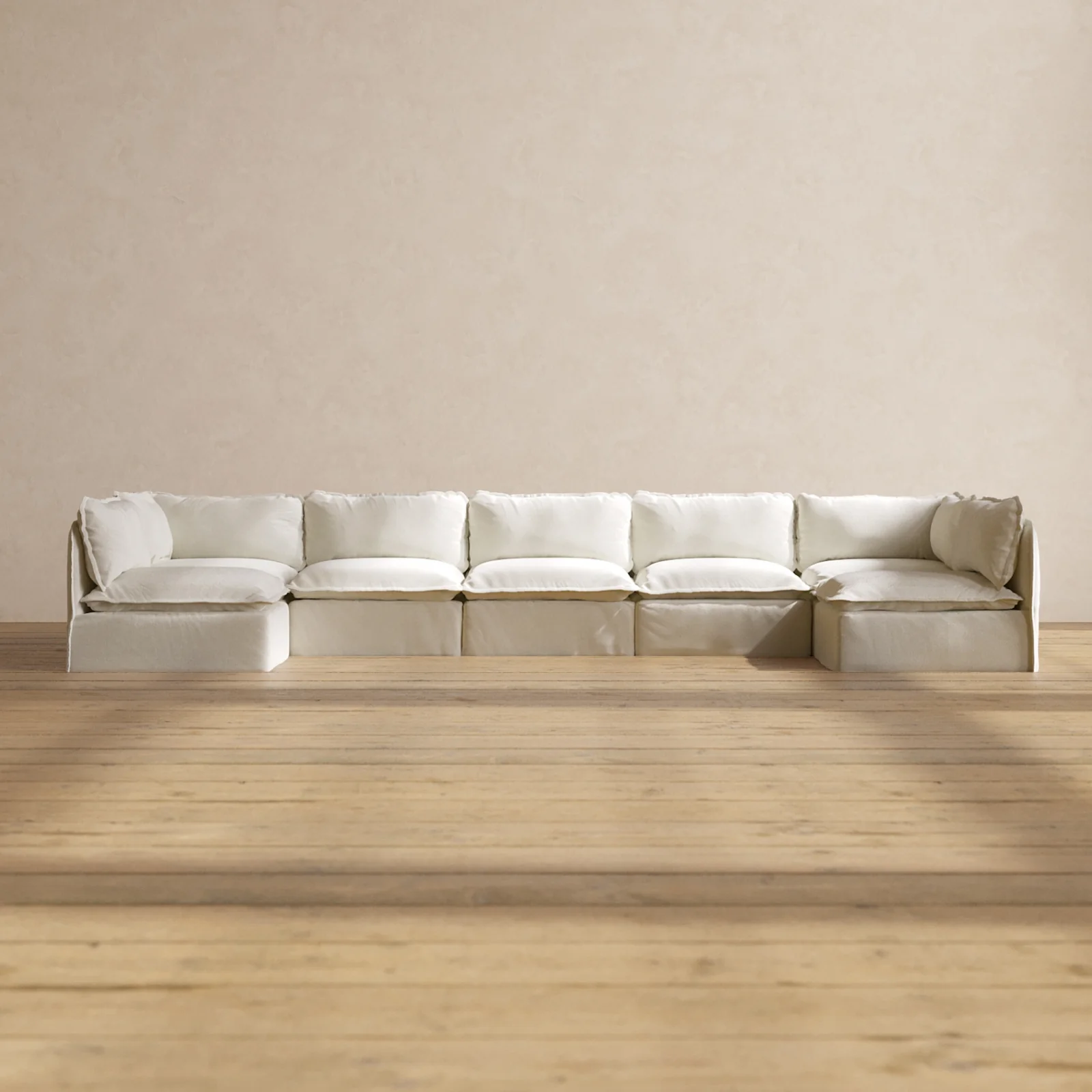 Modular Washable 7-Seater Open-Ends U-Sectional in Eggshell | Memorix+ Seat | Contour Pillow