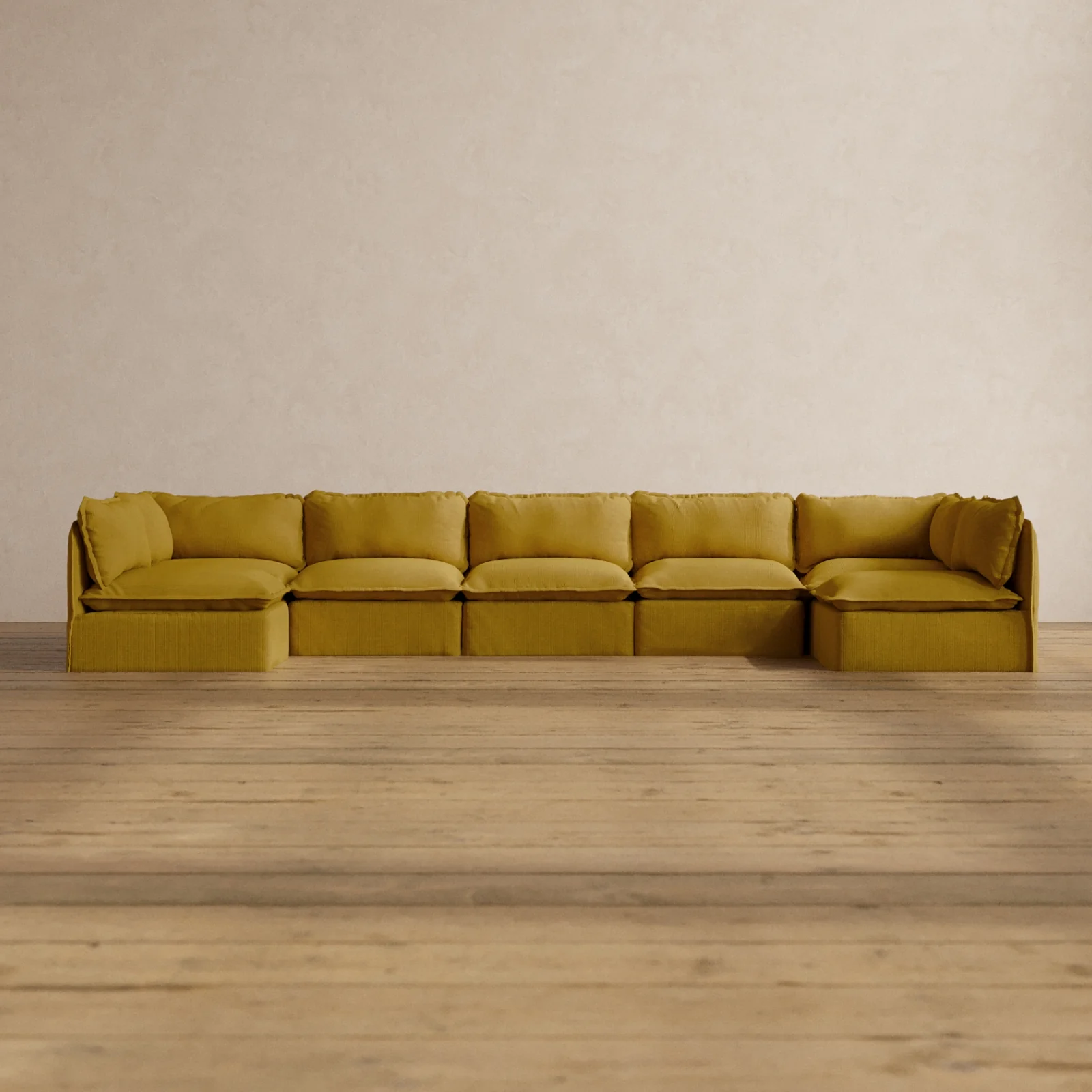 Modular Washable 7-Seater Open-Ends U-Sectional in Kiiro | Deluxe+ Seat | Cloud Pillow