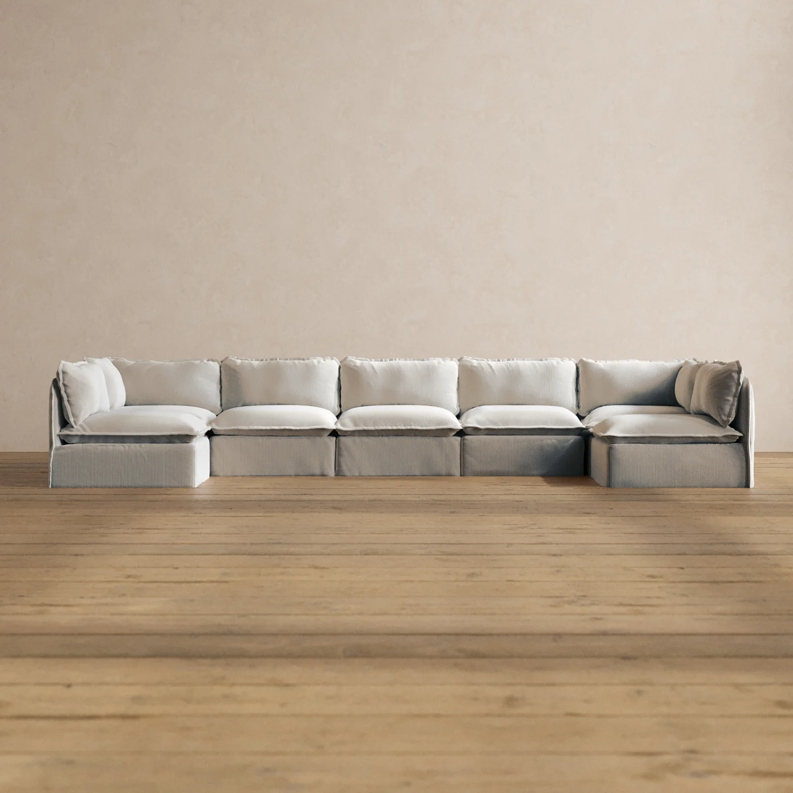 Modular Washable 7-Seater Open-Ends U-Sectional in Milk | Deluxe+ Seat | Cloud Pillow