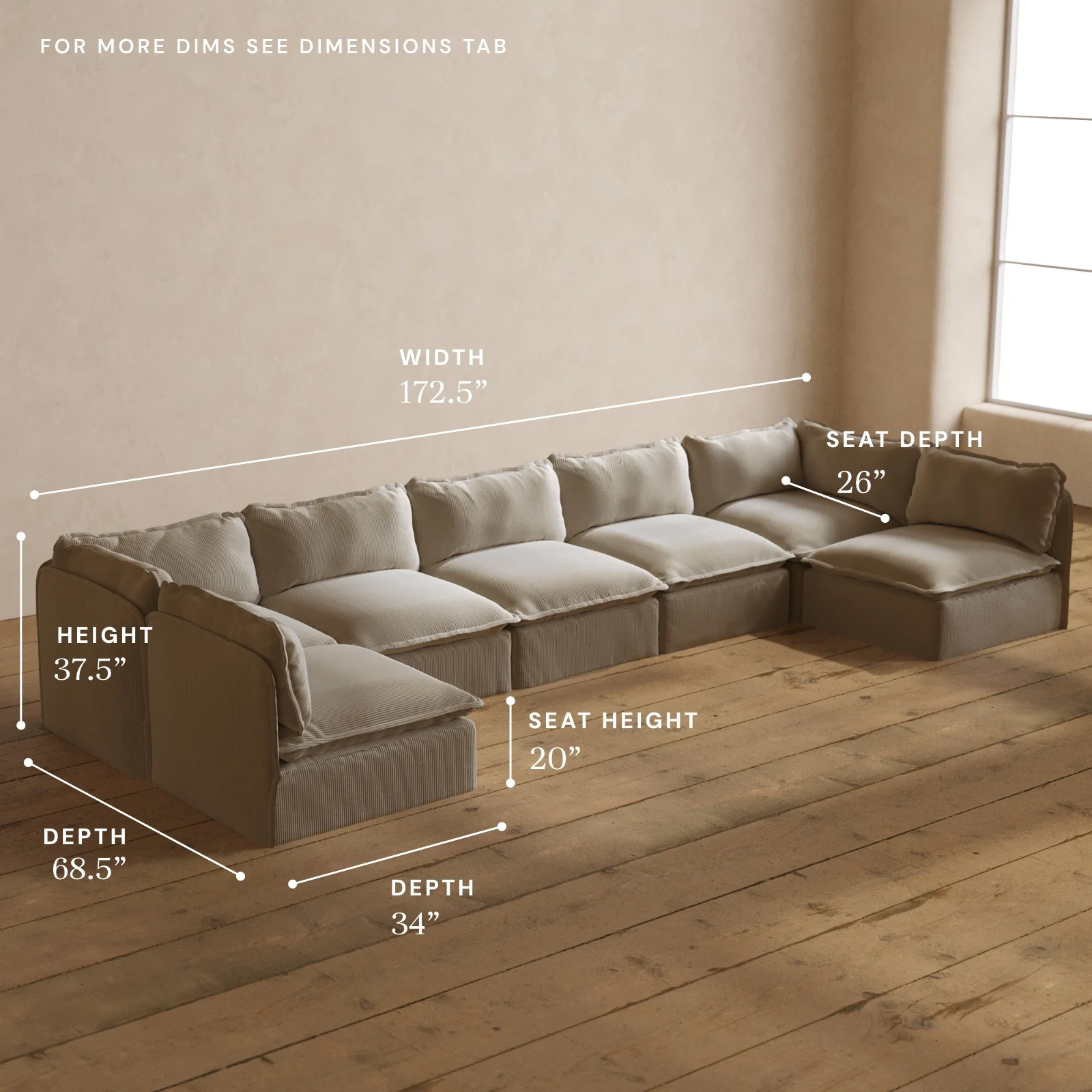 Modular Washable 7-Seater Open-Ends U-Sectional in Milk | Deluxe+ Seat | Cloud Pillow - Image 5