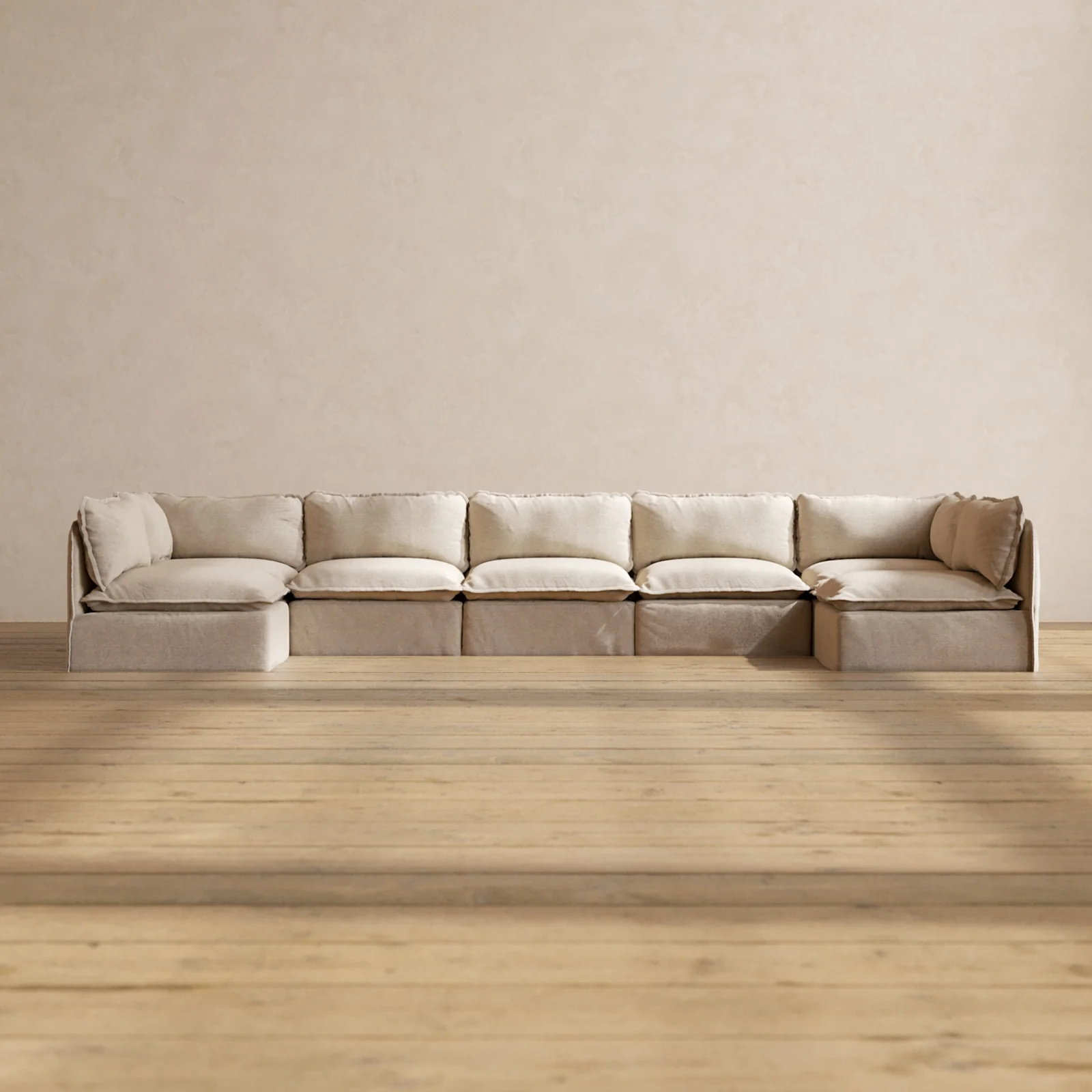 Modular Washable 7-Seater Open-Ends U-Sectional in Oat | Deluxe+ Seat | Cloud Pillow