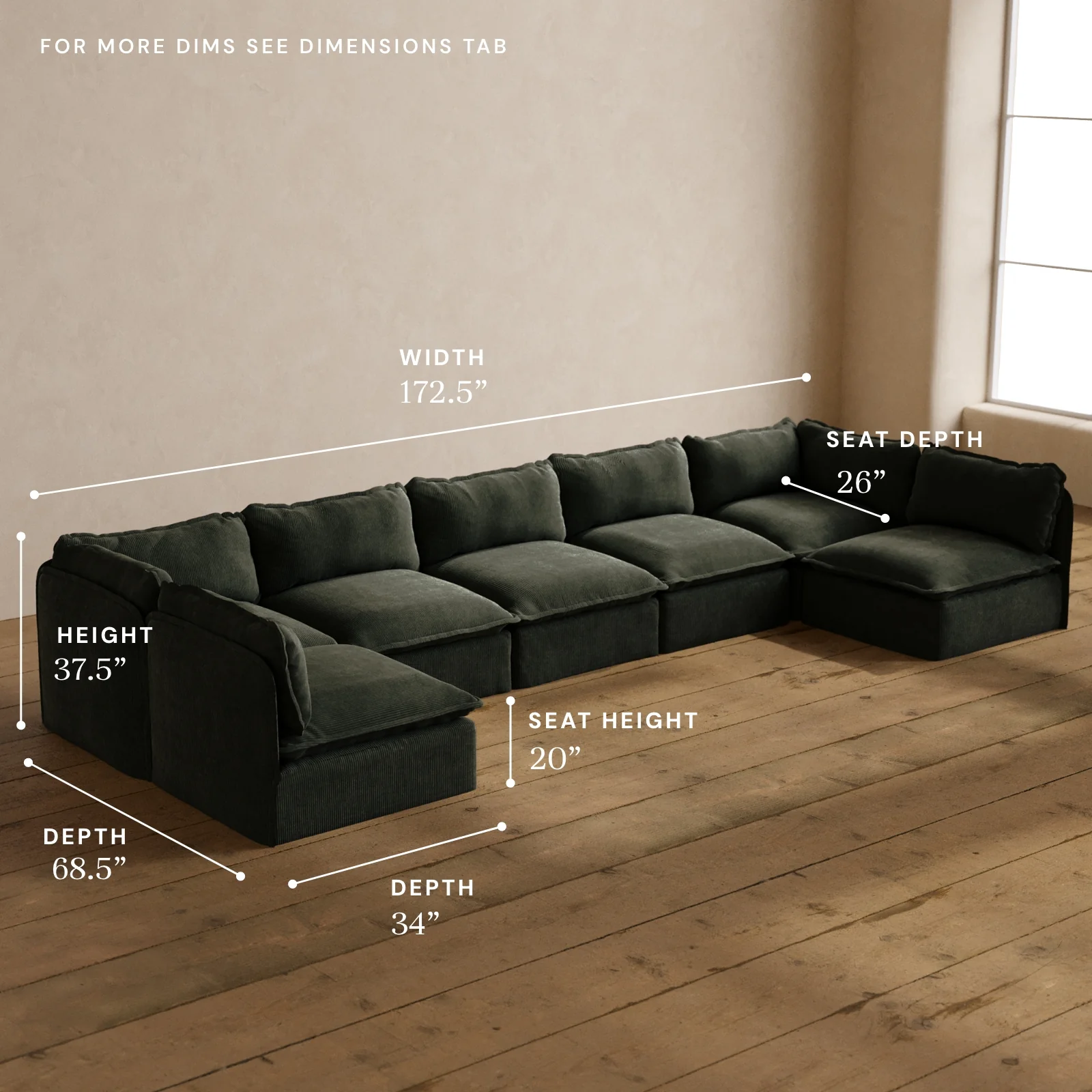 Modular Washable 7-Seater Open-Ends U-Sectional in Olivine | Memorix+ Seat | Contour Pillow - Image 5
