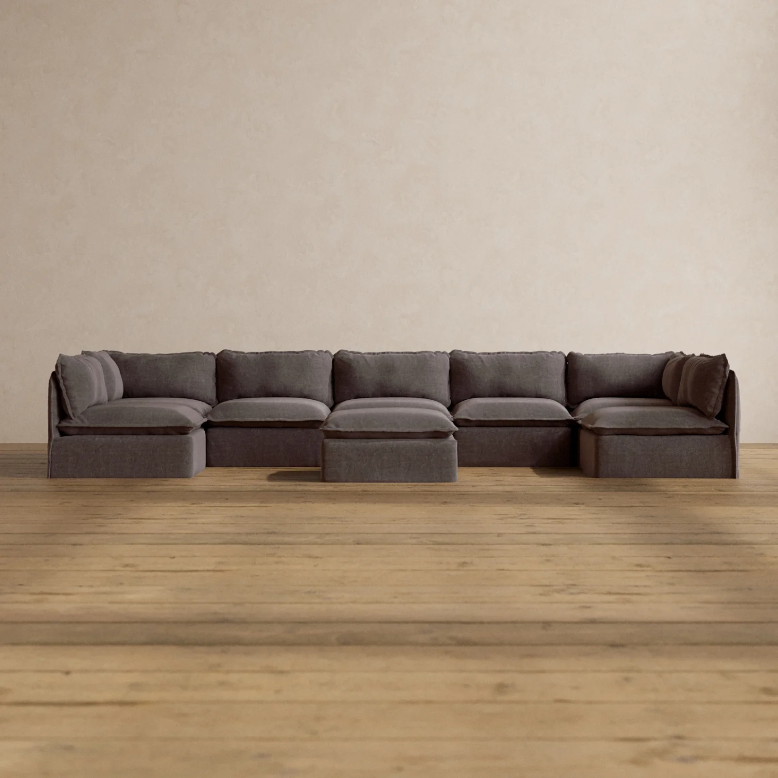 Modular Washable 7-Seater Open-Ends U-Sectional + Ottoman in Caviar | Deluxe+ Seat | Cloud Pillow