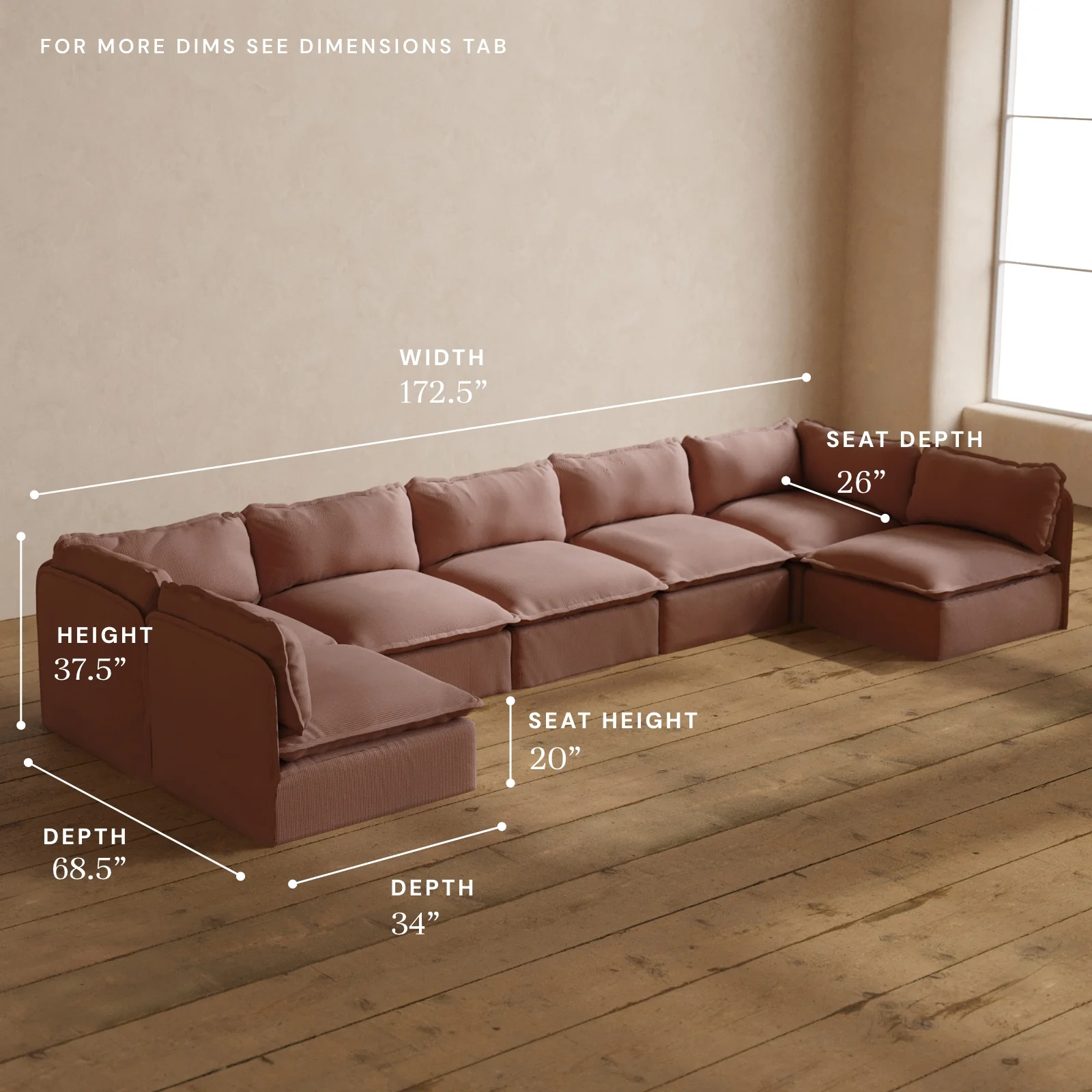 Modular Washable 7-Seater Open-Ends U-Sectional in Sakura | Deluxe+ Seat | Cloud Pillow - Image 5