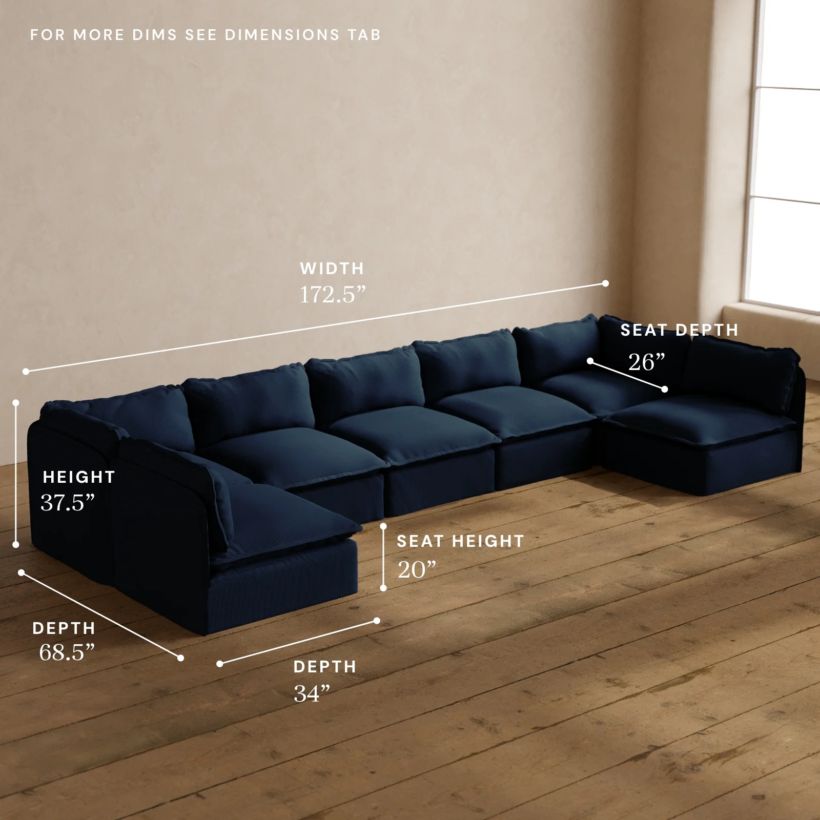 Modular Washable 7-Seater Open-Ends U-Sectional in Sumi | Memorix+ Seat | Contour Pillow - Image 5