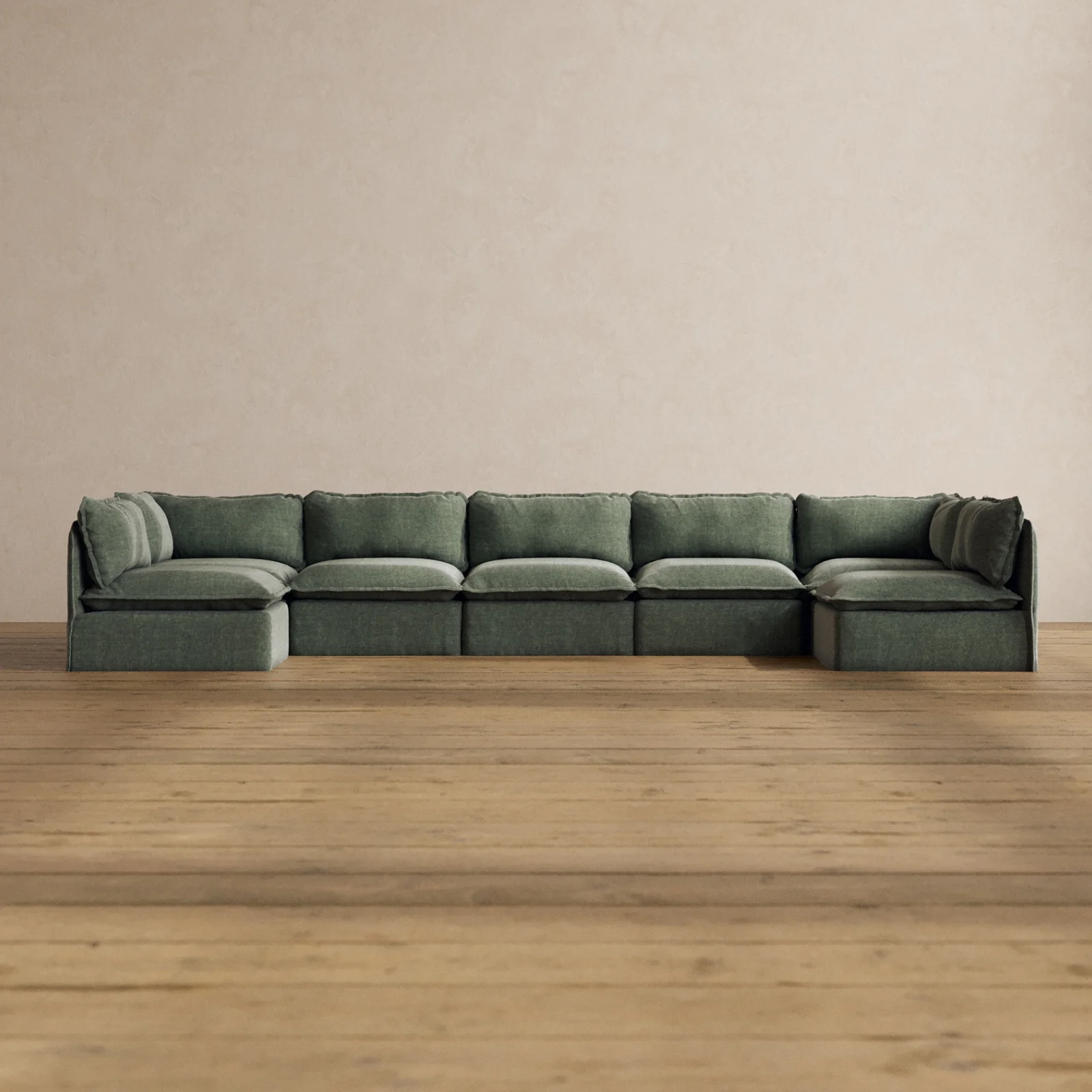 Modular Washable 7-Seater Open-Ends U-Sectional in Willow | Deluxe+ Seat | Cloud Pillow