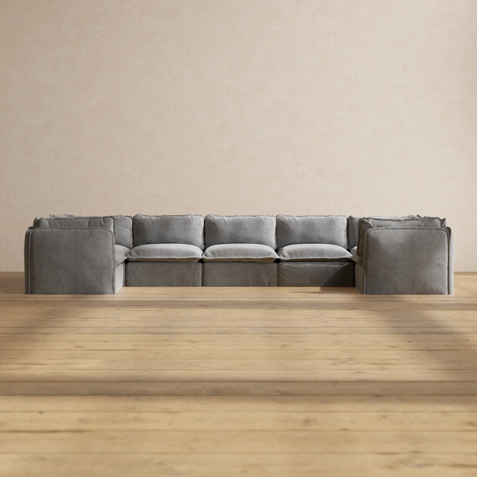 Modular Washable 7-Seater U-Sectional in Ash | Memorix+ Seat | Contour Pillow