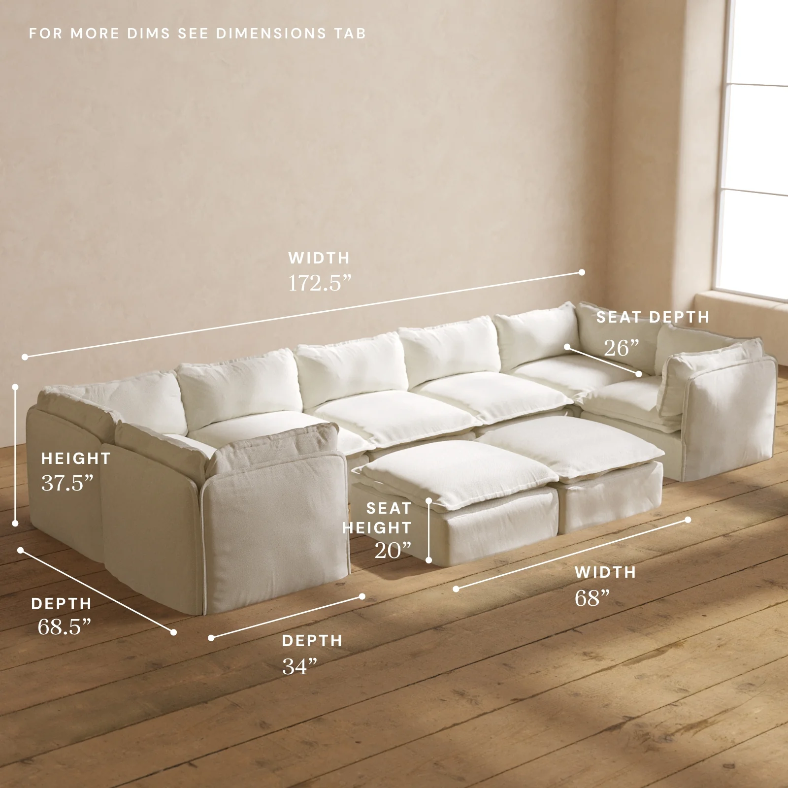 Modular Washable 7-Seater U-Sectional + Bench Ottoman in Eggshell | Memorix+ Seat | Contour Pillow - Image 5