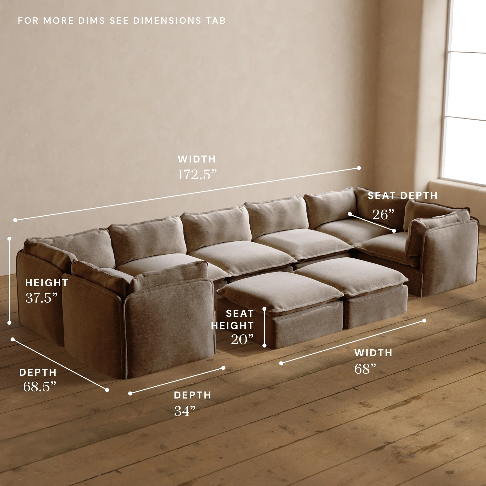 Modular Washable 7-Seater U-Sectional + Bench Ottoman in Mist | Memorix+ Seat | Contour Pillow - Image 5