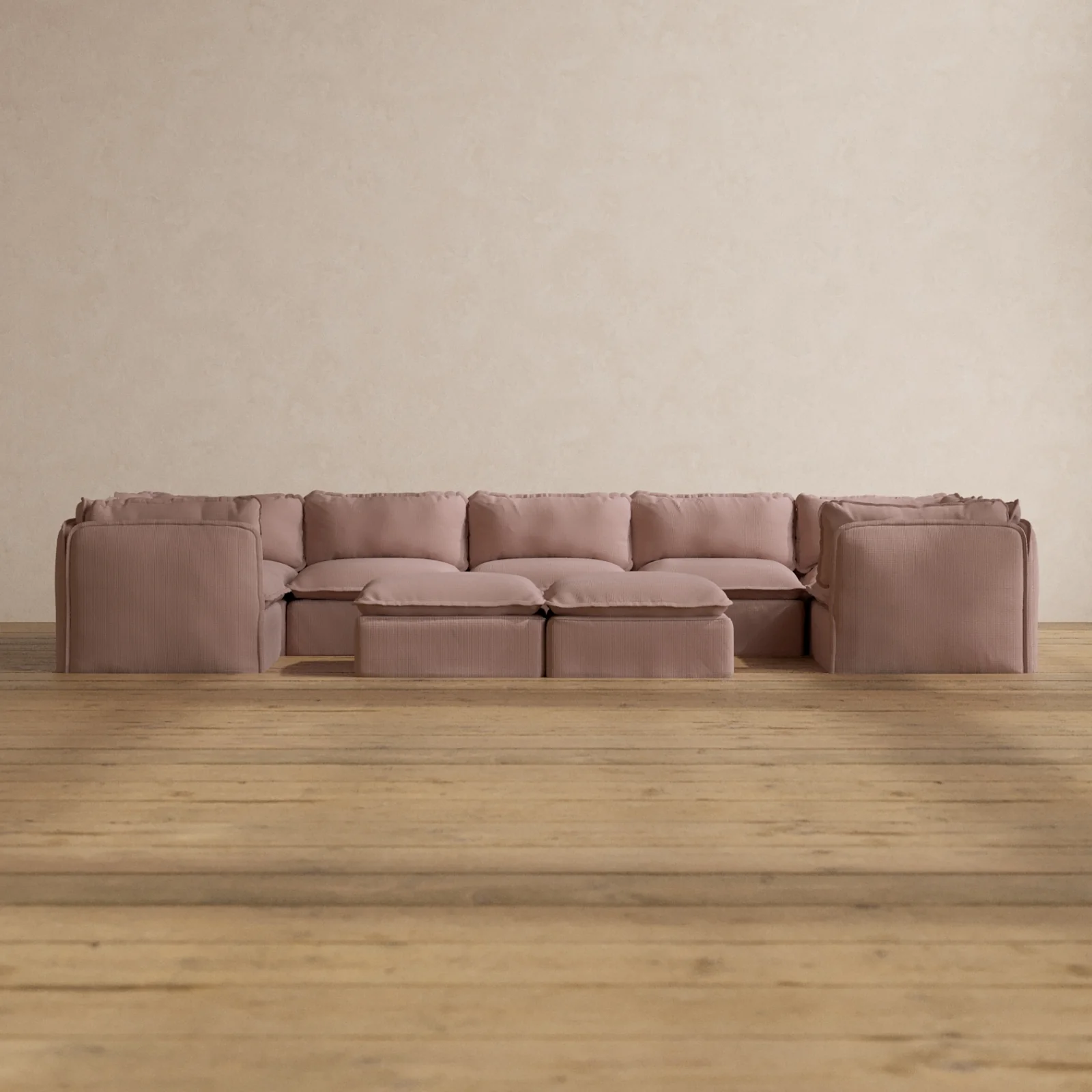 Modular Washable 7-Seater U-Sectional + Bench Ottoman in Sakura | Deluxe+ Seat | Cloud Pillow