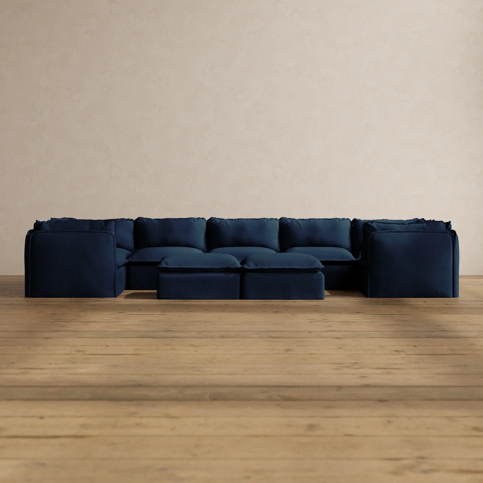 Modular Washable 7-Seater U-Sectional + Bench Ottoman in Sumi | Deluxe+ Seat | Cloud Pillow