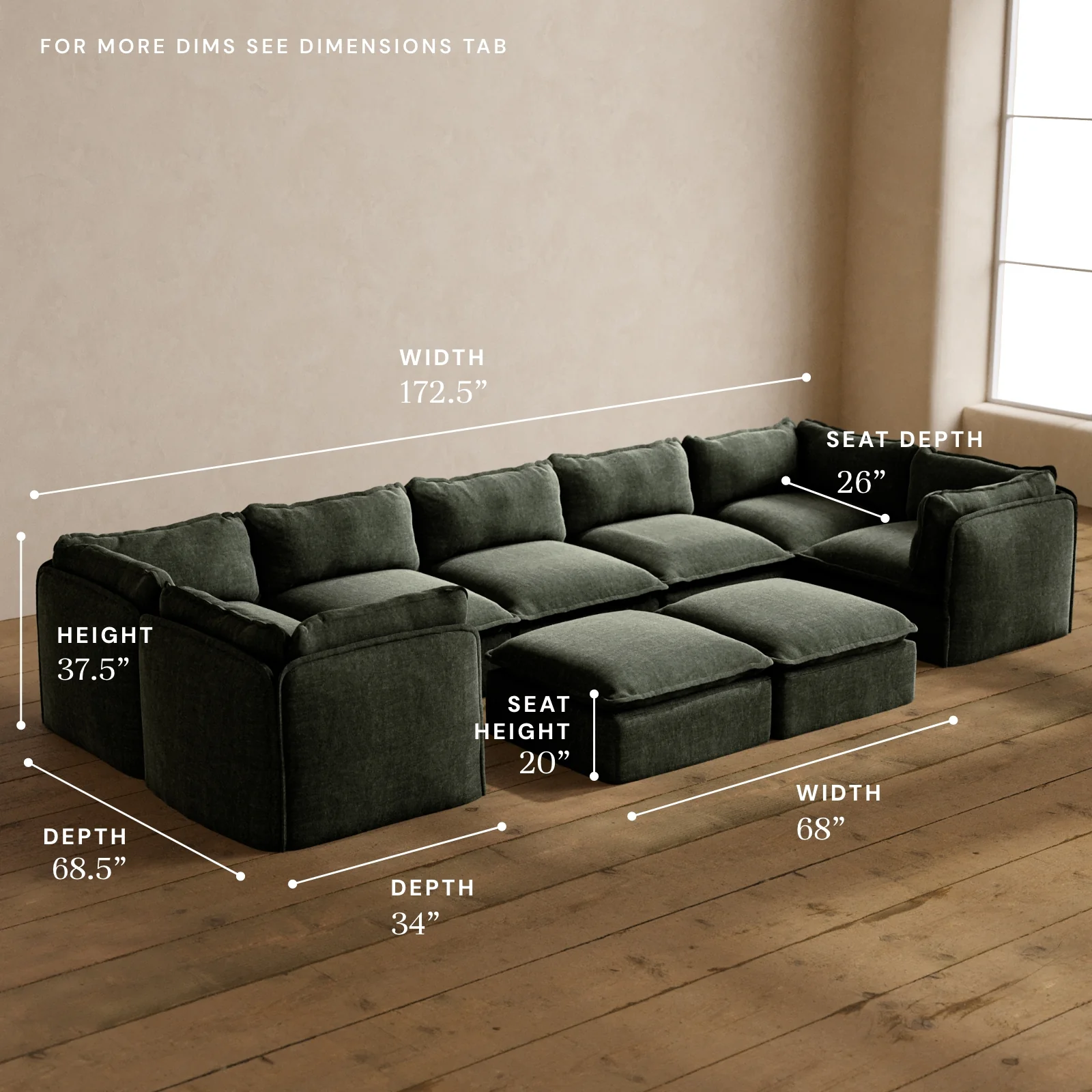 Modular Washable 7-Seater U-Sectional + Bench Ottoman in Willow | Memorix+ Seat | Contour Pillow - Image 5