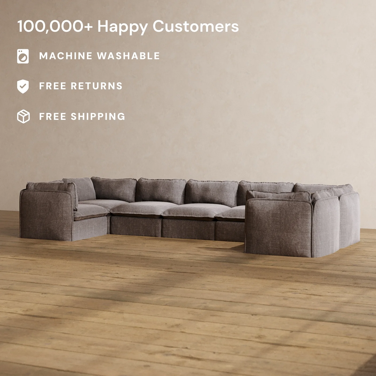 Modular Washable 7-Seater U-Sectional in Caviar | Memorix+ Seat | Contour Pillow - Image 2