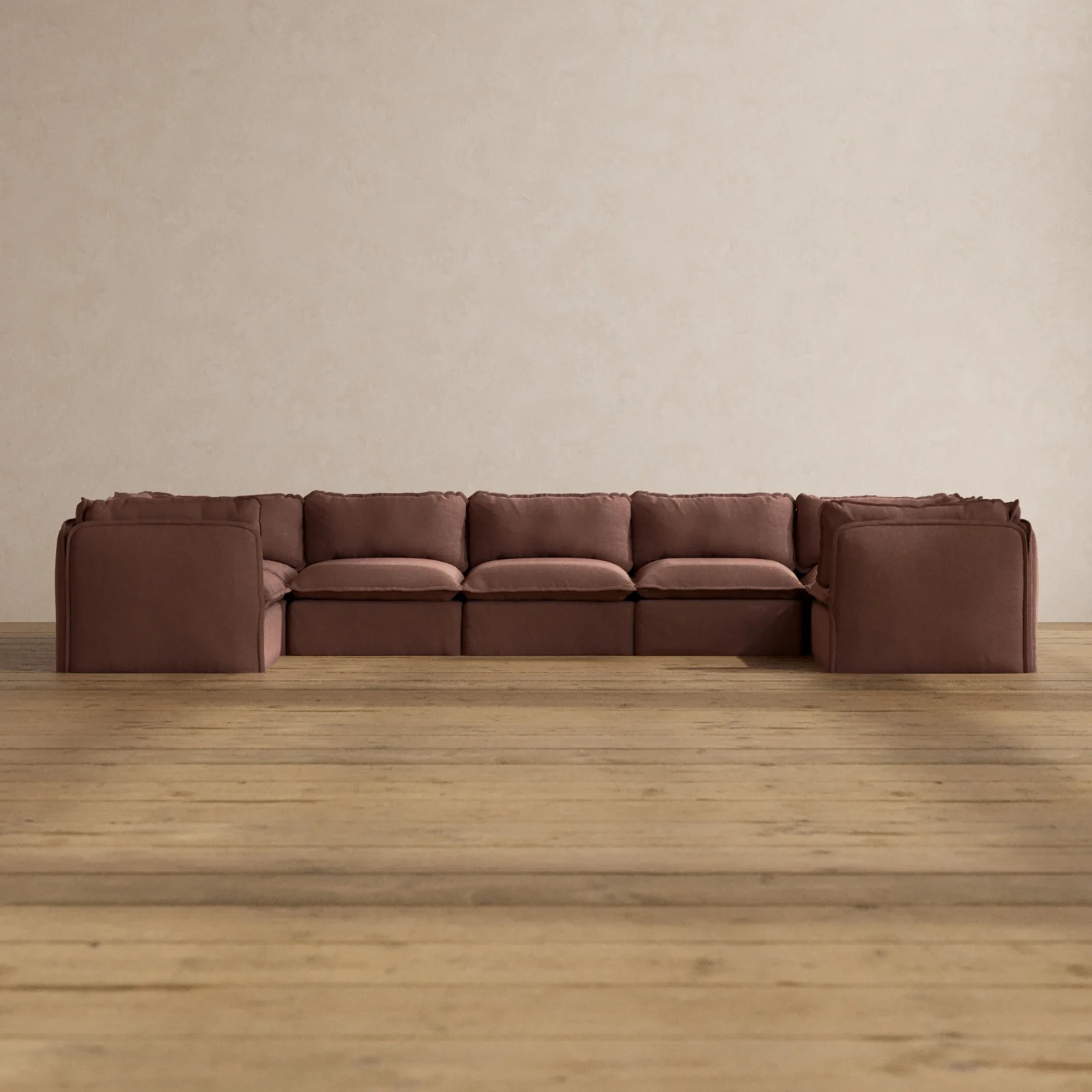 Modular Washable 7-Seater U-Sectional in Chestnut | Memorix+ Seat | Contour Pillow